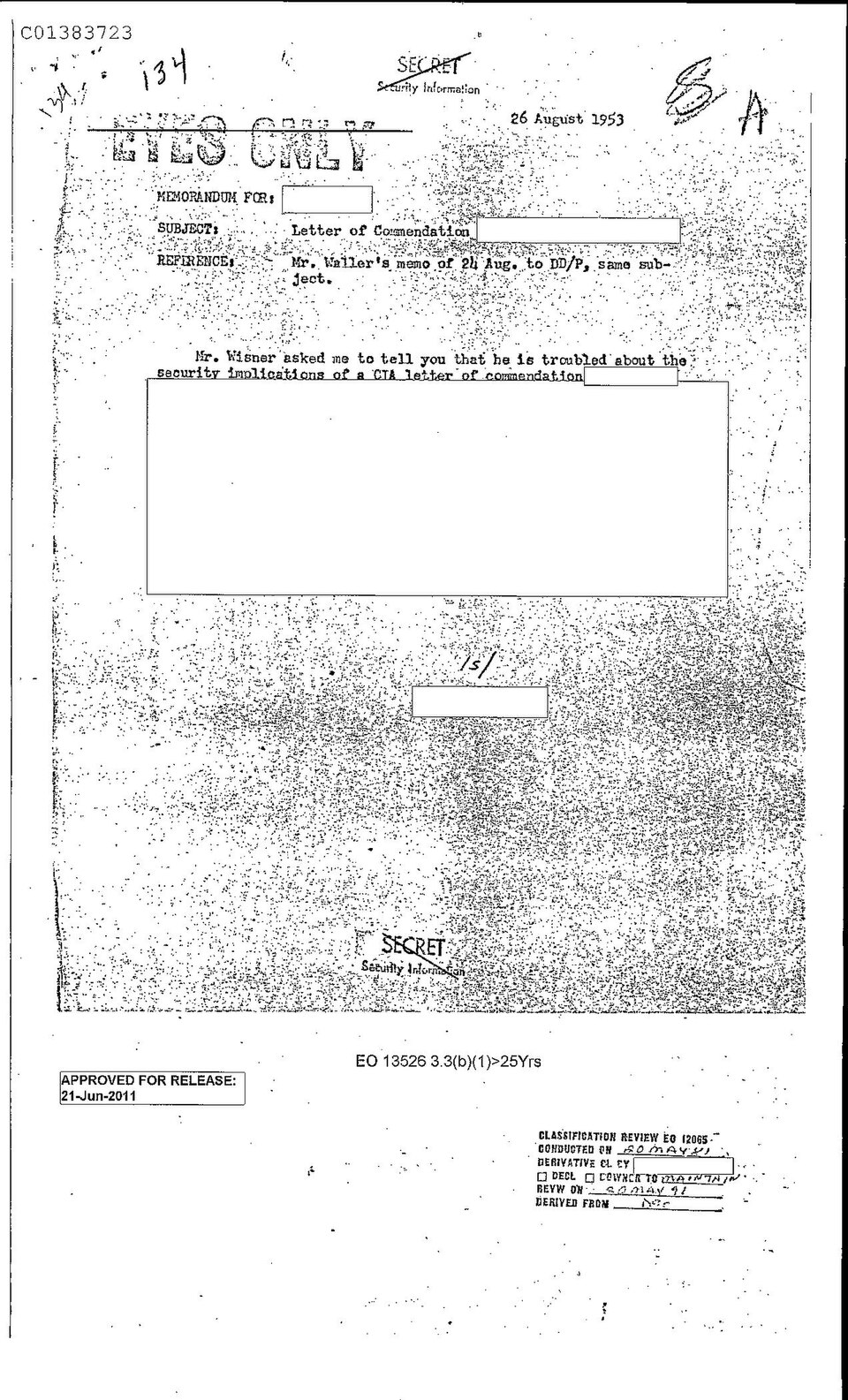 Letter of Commendation (Excised)
