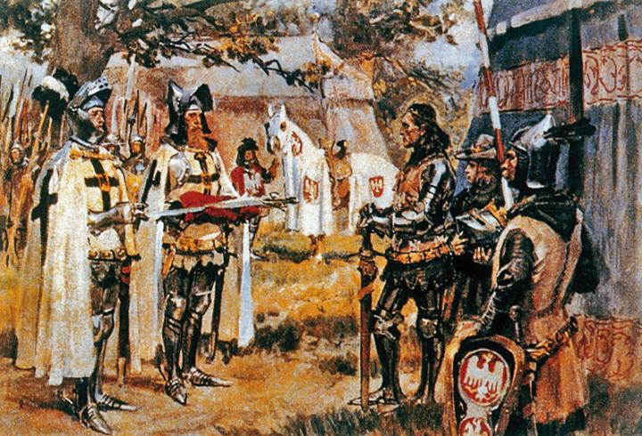 The Teutonic Order presents the Grunwald Swords as a gift to King Władysław II Jagiełło