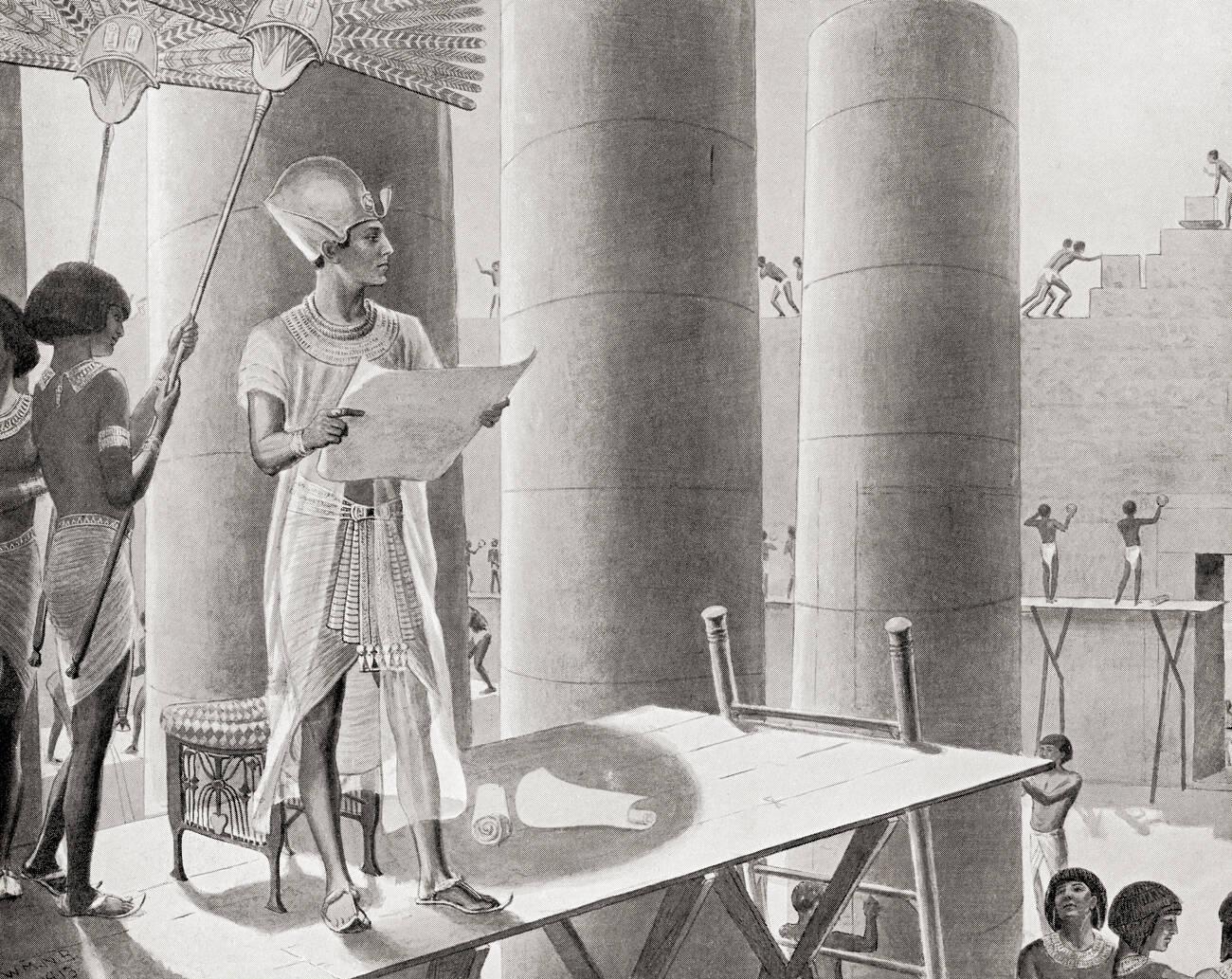 Seti I building the Temple of Abydos, Egypt