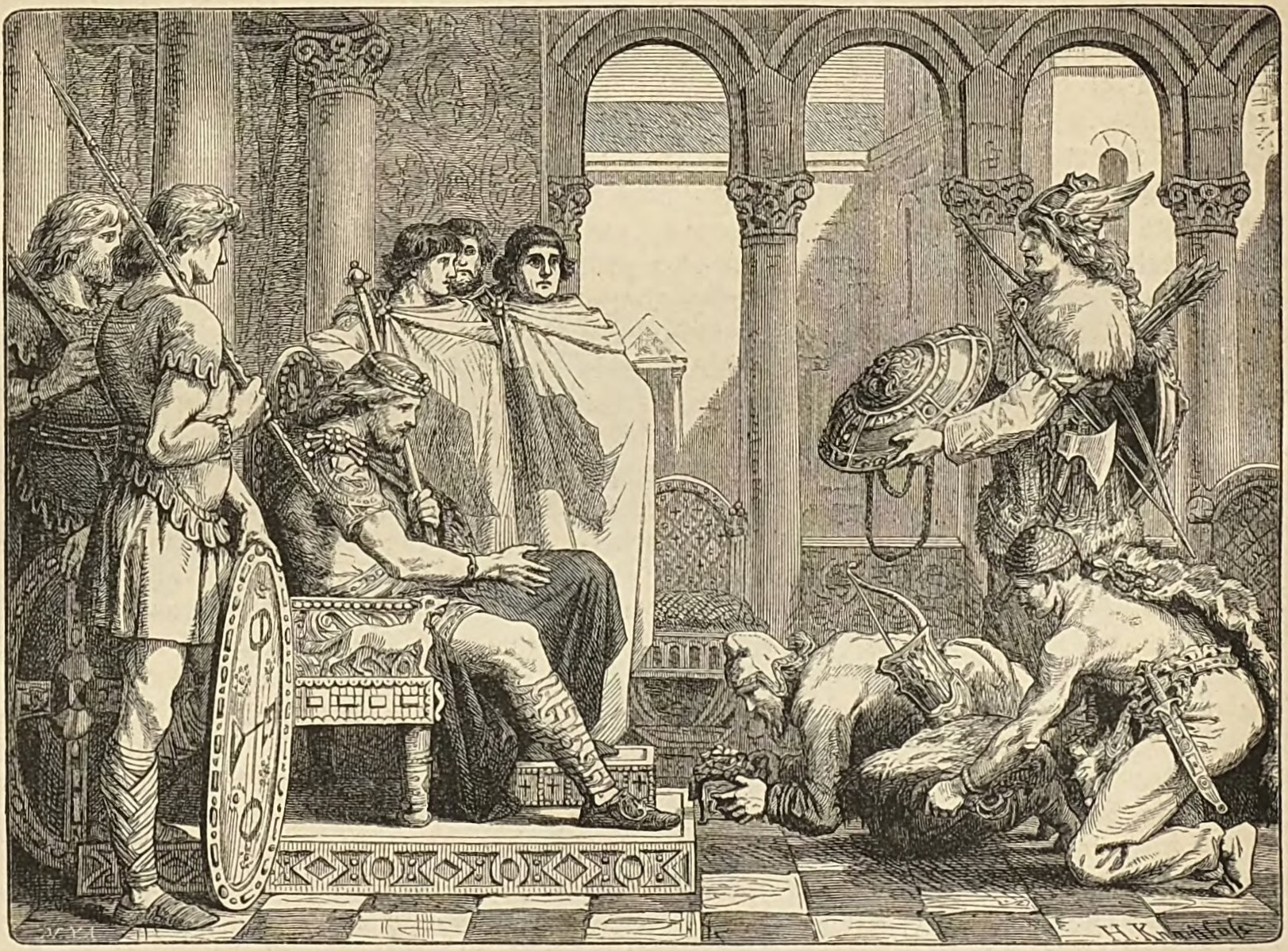 Envoys from Estonia, Livonia and Scandinavia bringing gifts to the court of Theoderic in Ravenna