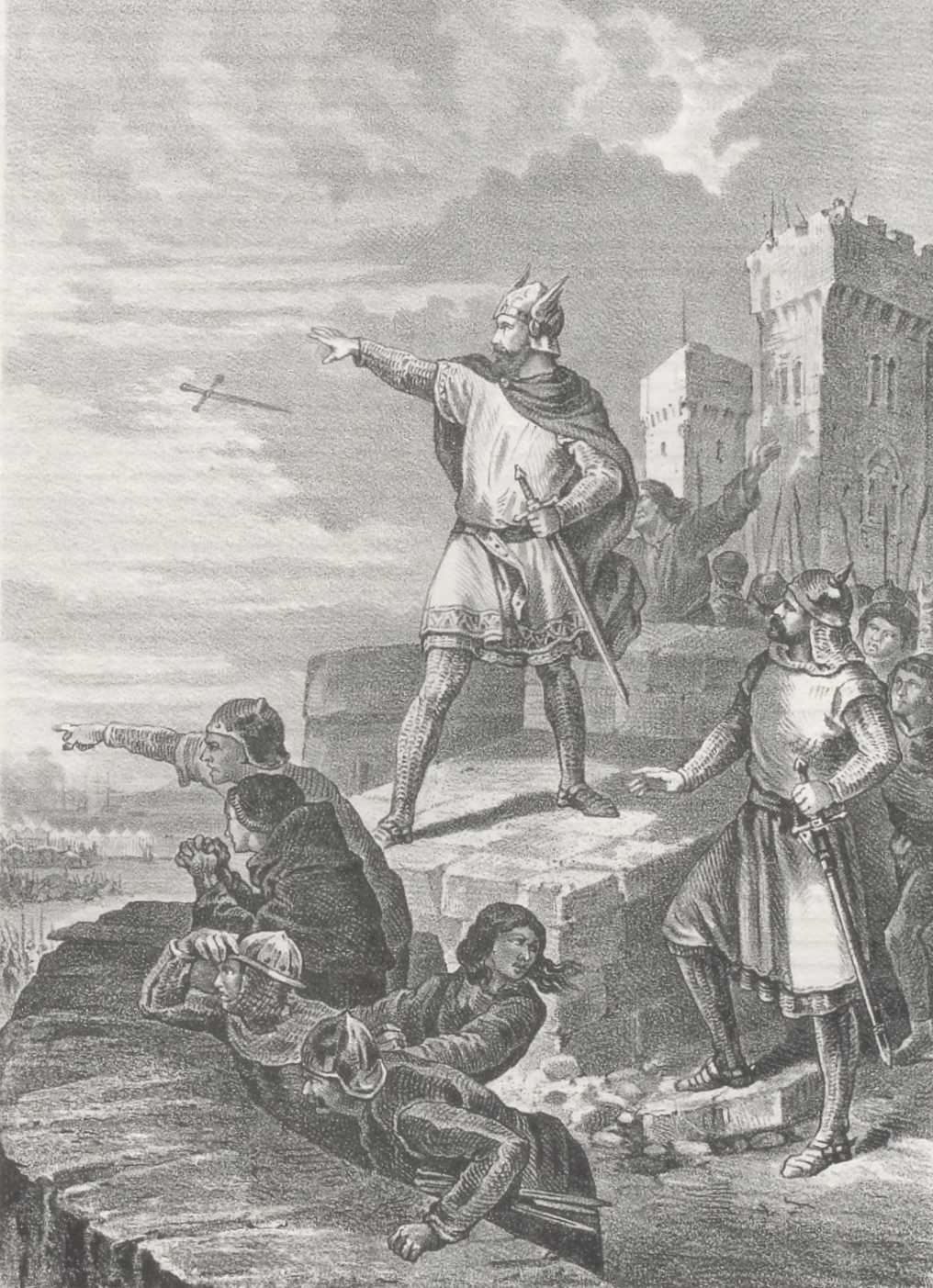 Alonso Pérez de Guzmán thrwing the dagger at the siege of Tarifa