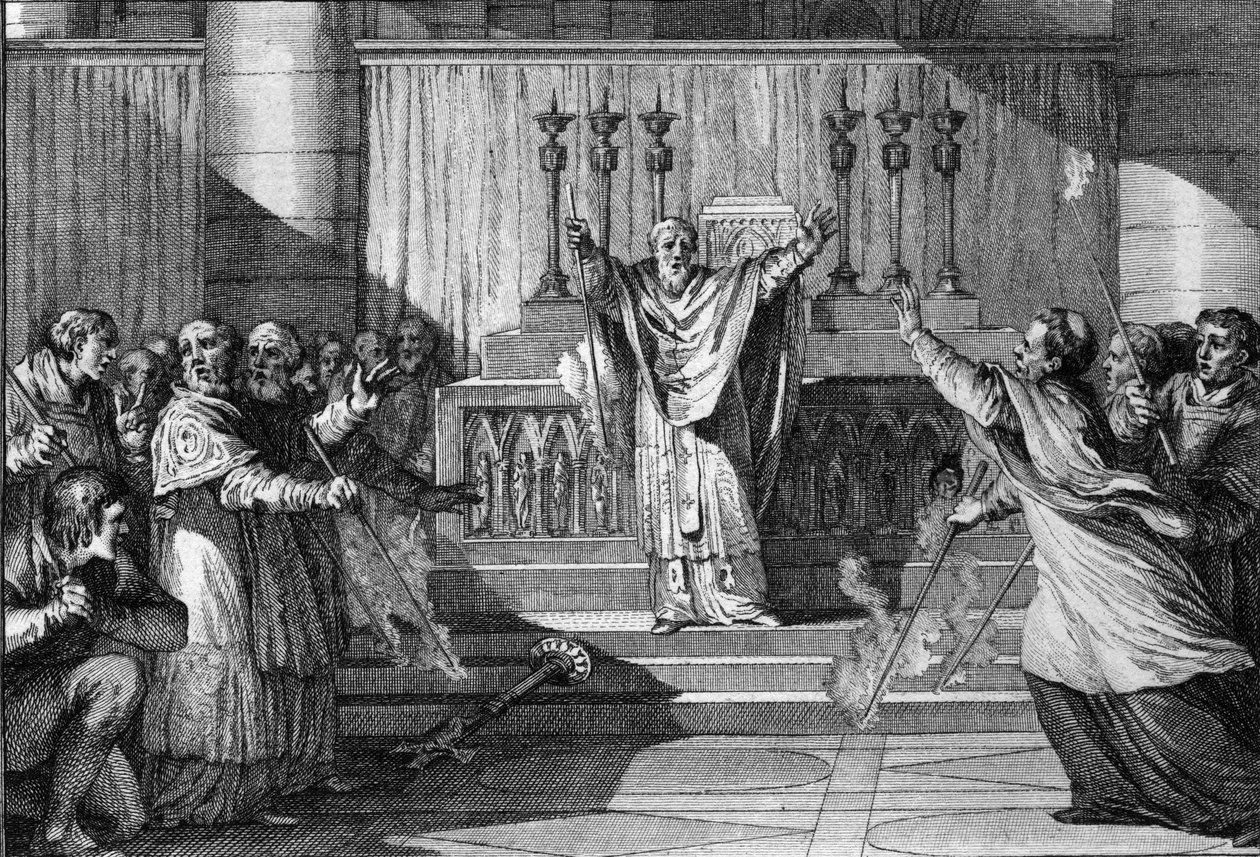 Scene of excommunication under the Capetians, 10th century