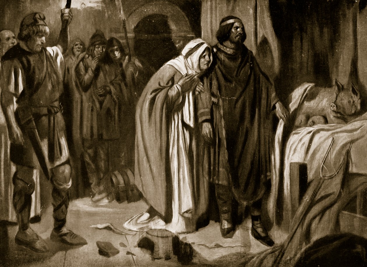 Queen Ethelburga persuading Ine of Wessex to resign the crown