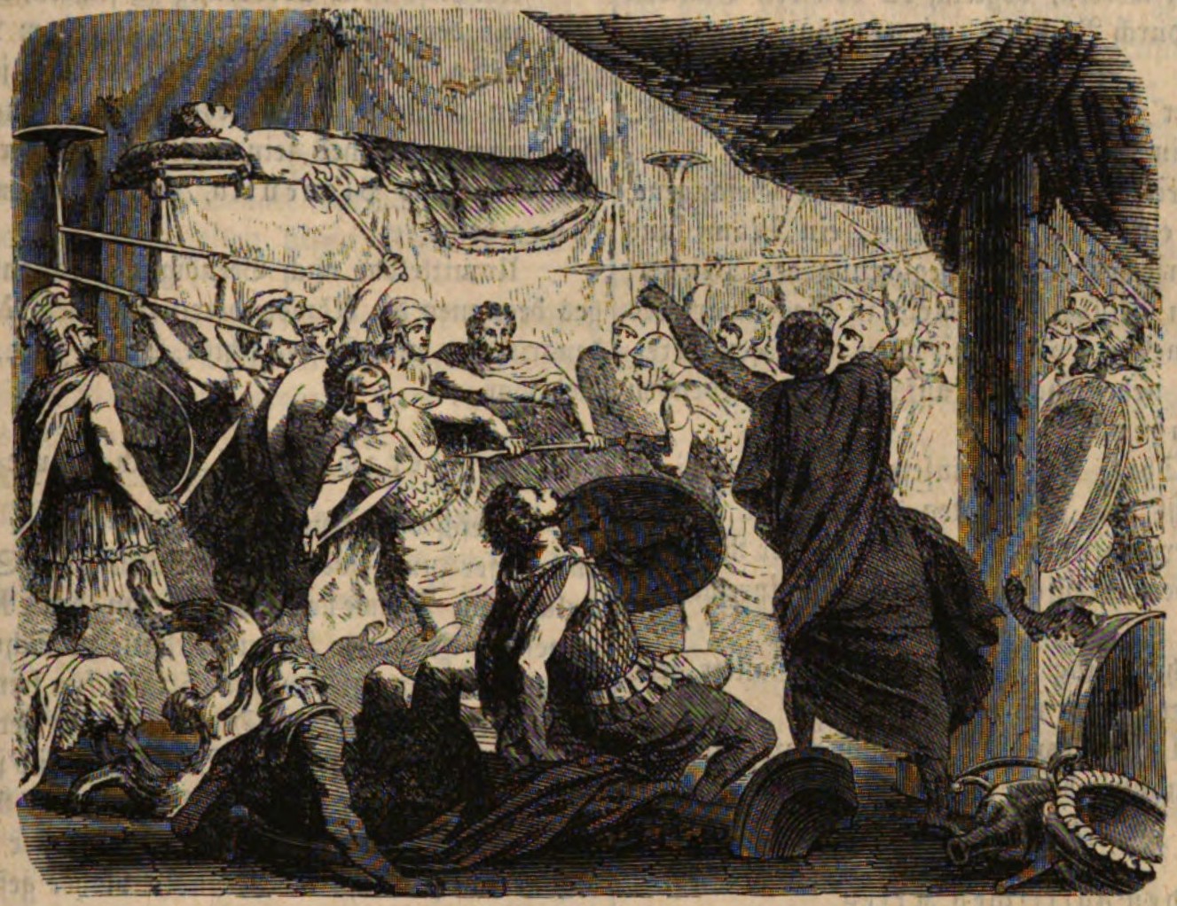 Fight in Alexander's death chamber provoked by Meleager
