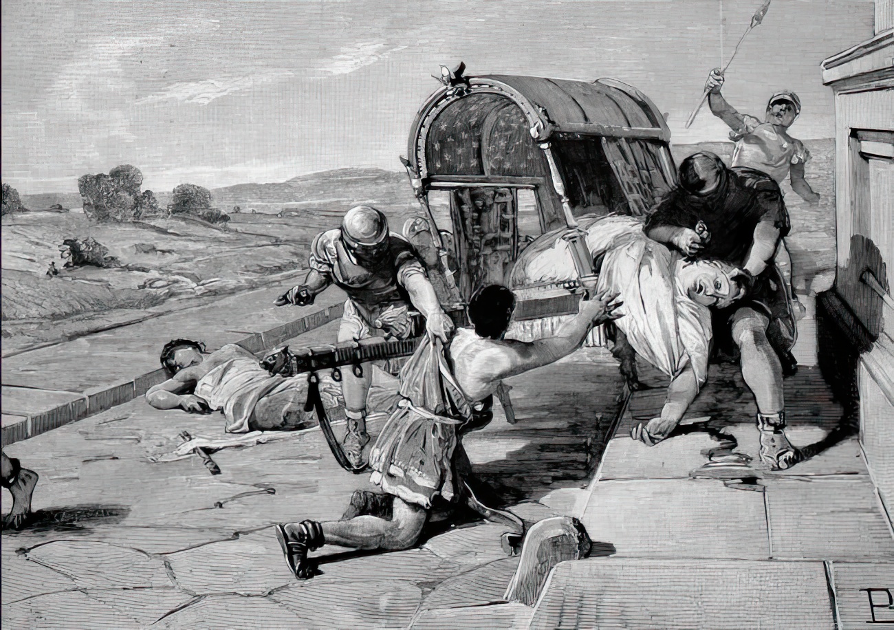 Cicero dragged &assassinated by soldiers under Marc Antony