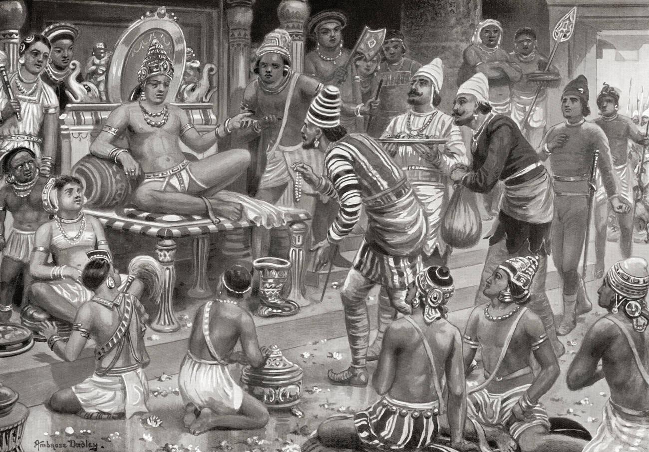 Pulakeshin II, the Chalukaya, receives envoys from Persia at Badami