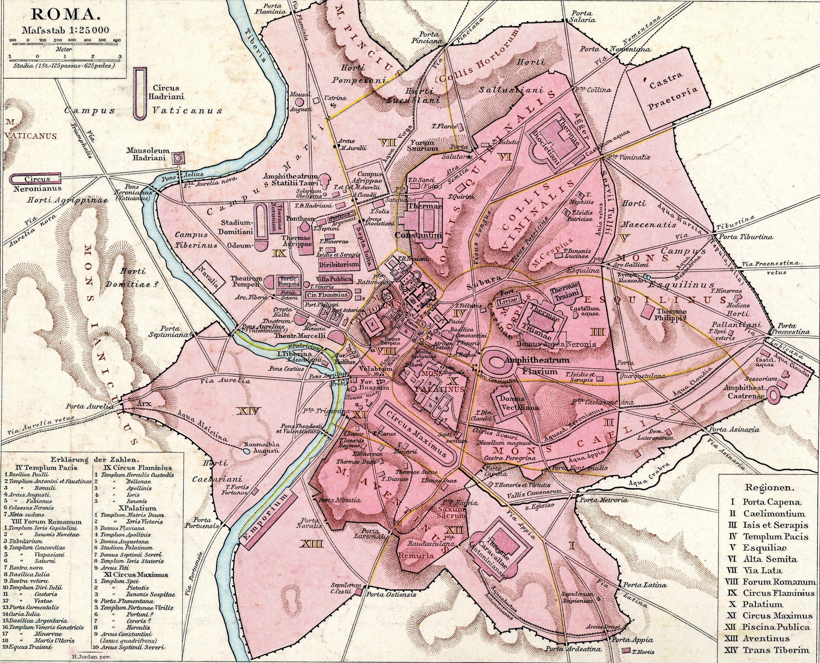 Map of the 14 administrative regions of Augustan Rome