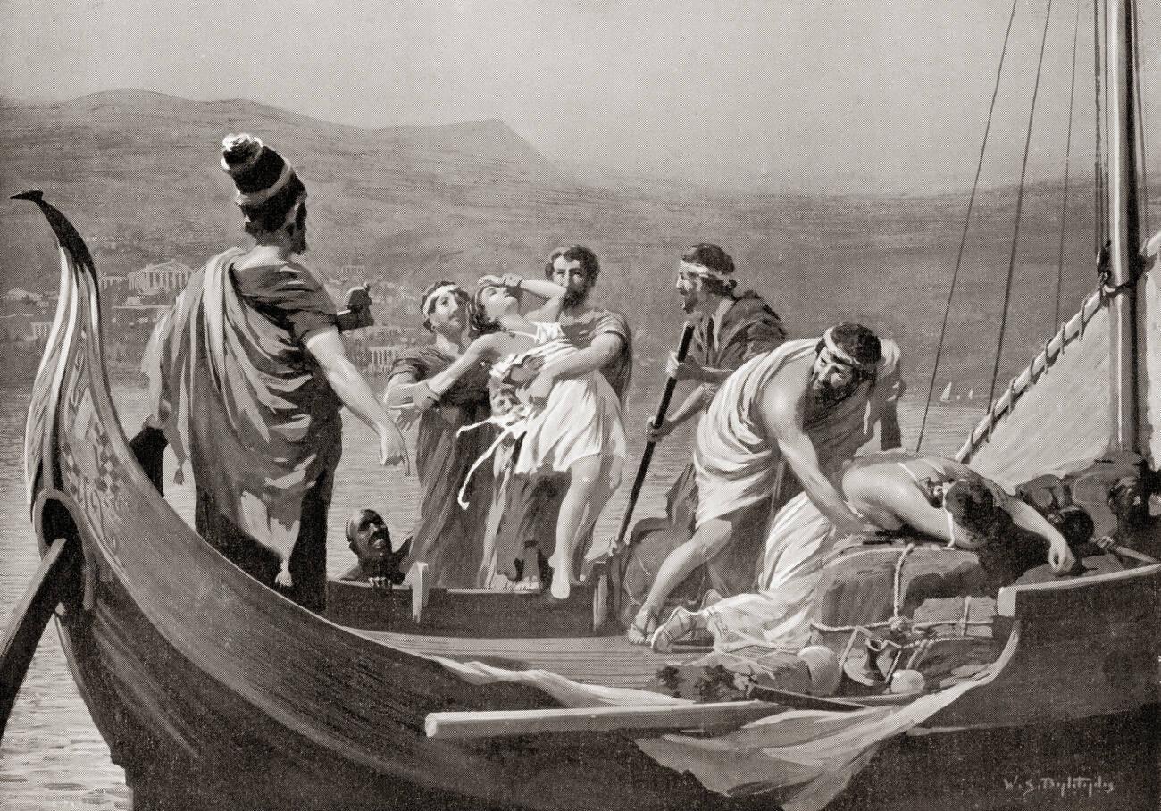 Phoenician traders kidnapping maidens on the coast of Greece to sell as slaves in Egypt