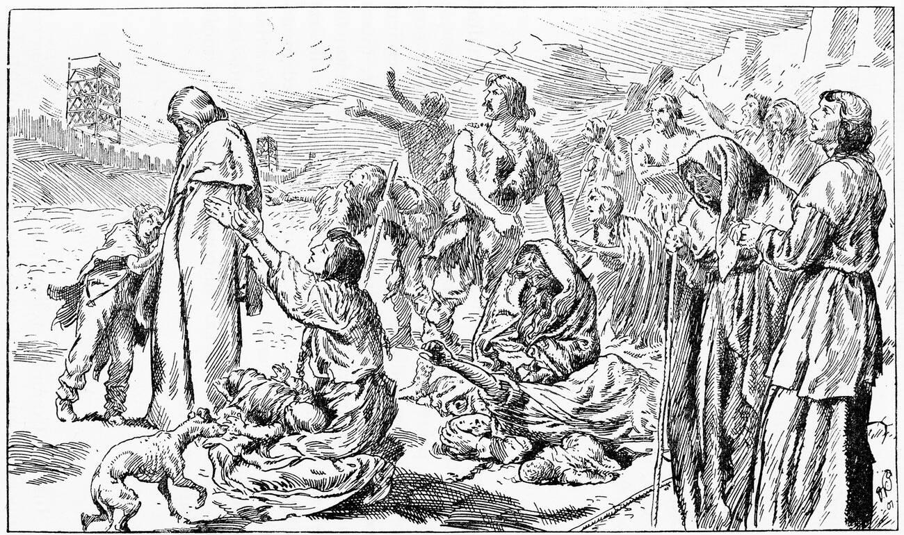 The Mandubii begging for food from Caesar after being expelled from their homes