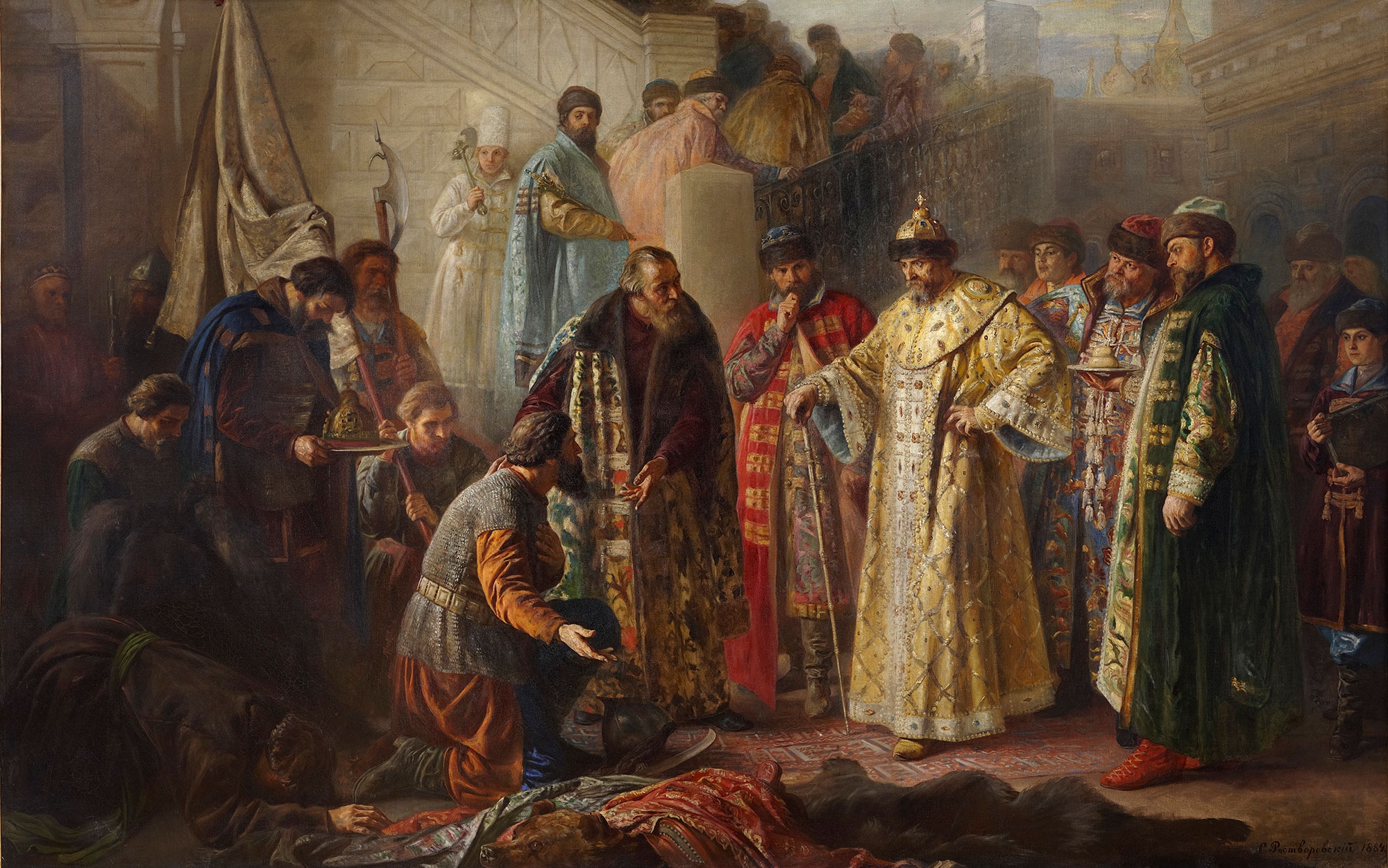 Messengers from Ermak at the red porch in front of Ivan the Terrible