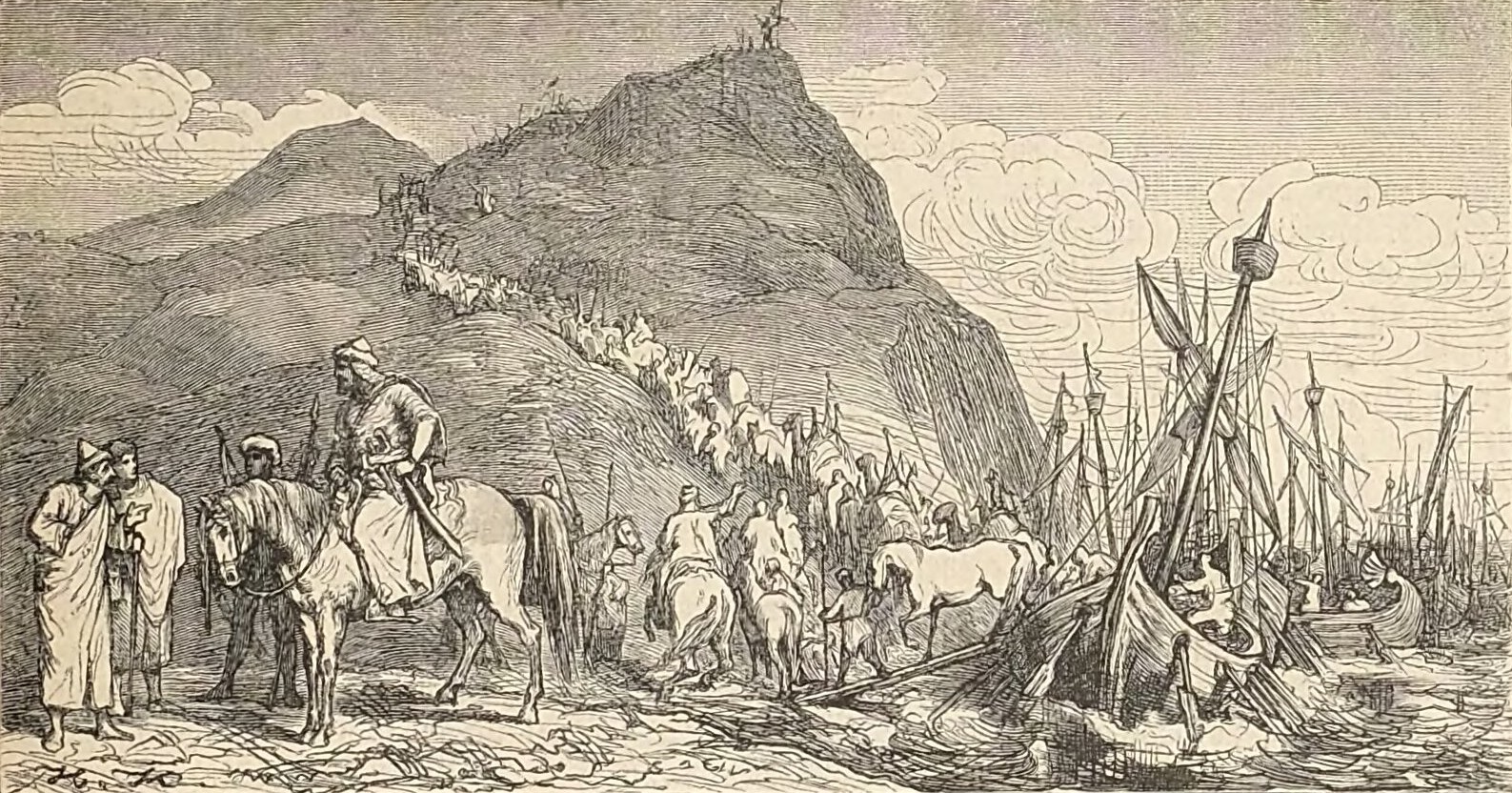 Umayyads disembarking in Spain