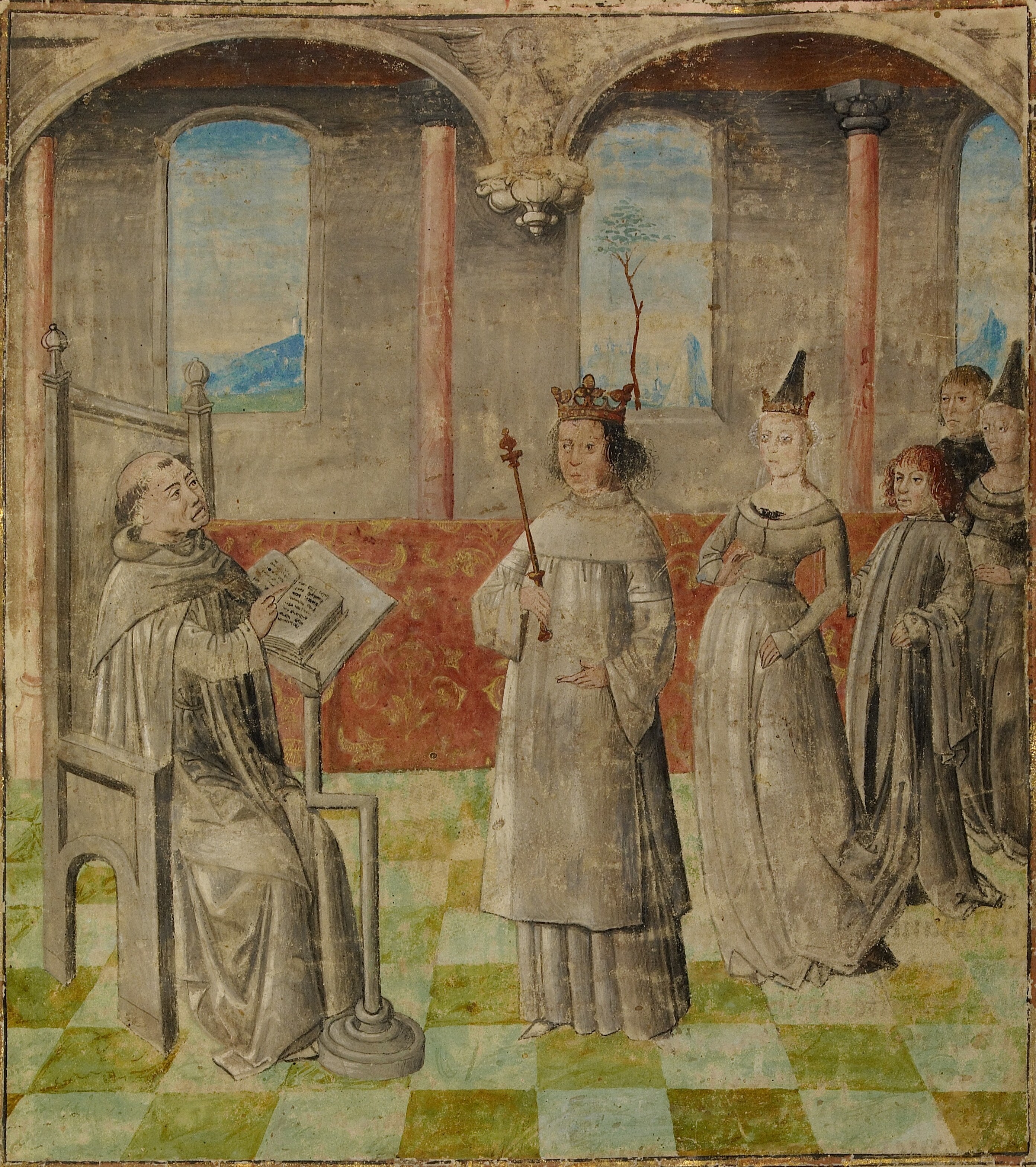Louis IX Visiting Vincent of Beauvaisabout 1475Unknown artistmaker