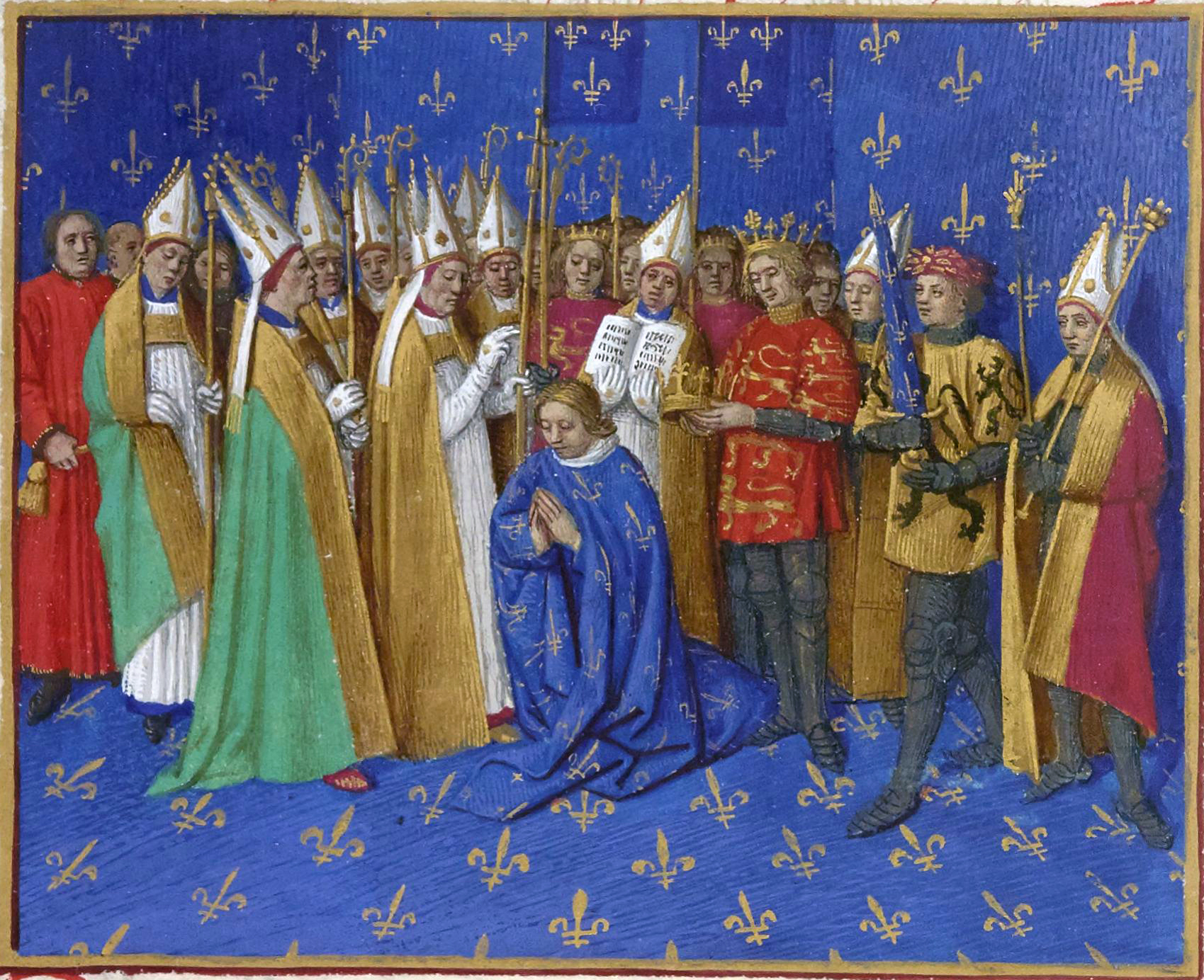 Coronation of Philip Augustus, Grandes Chroniques de France, illuminated by Jean Fouquet, Tours, circa