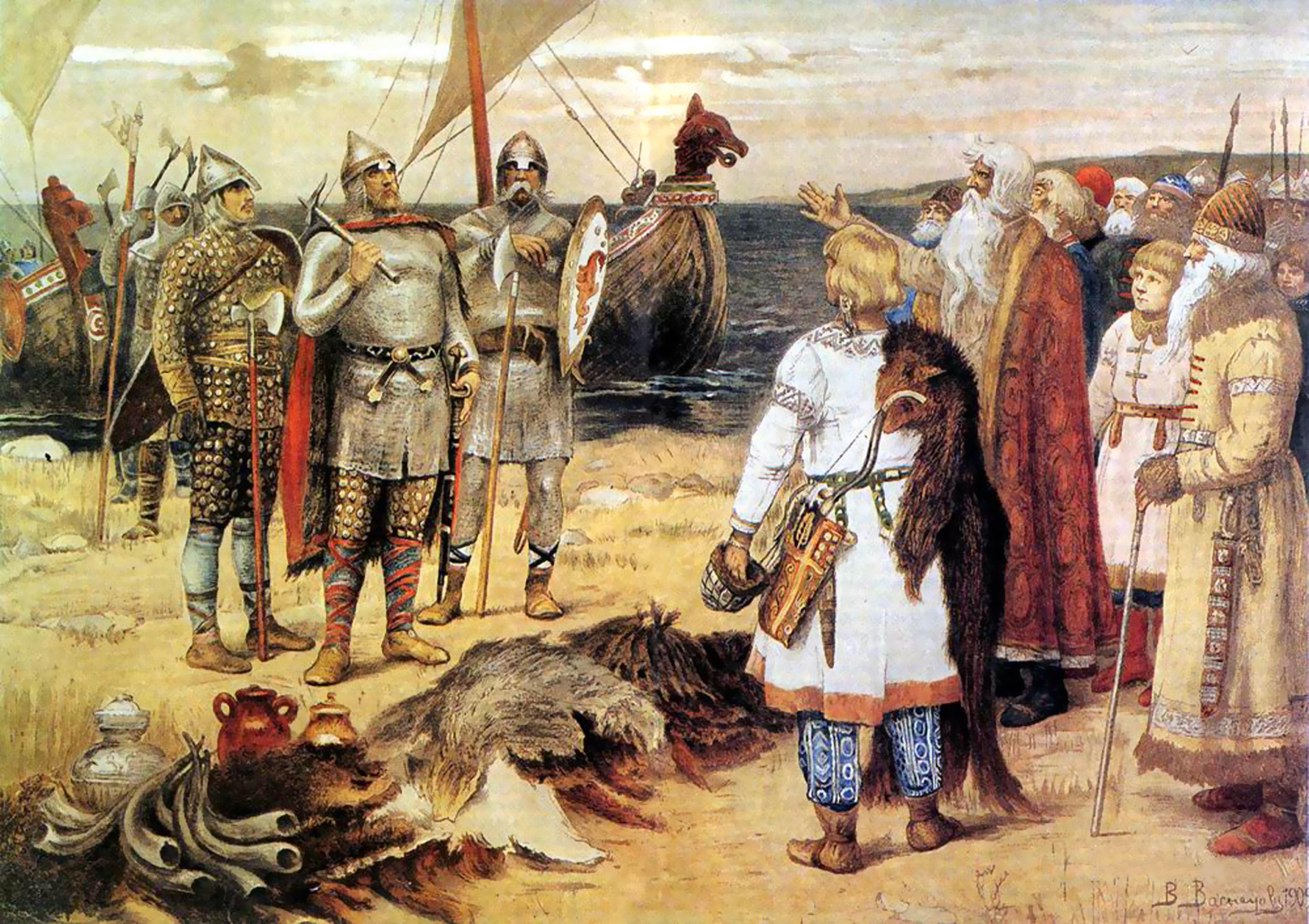 Invitation of the Varangians, Rurik and his brothers arrive in Staraya Ladoga