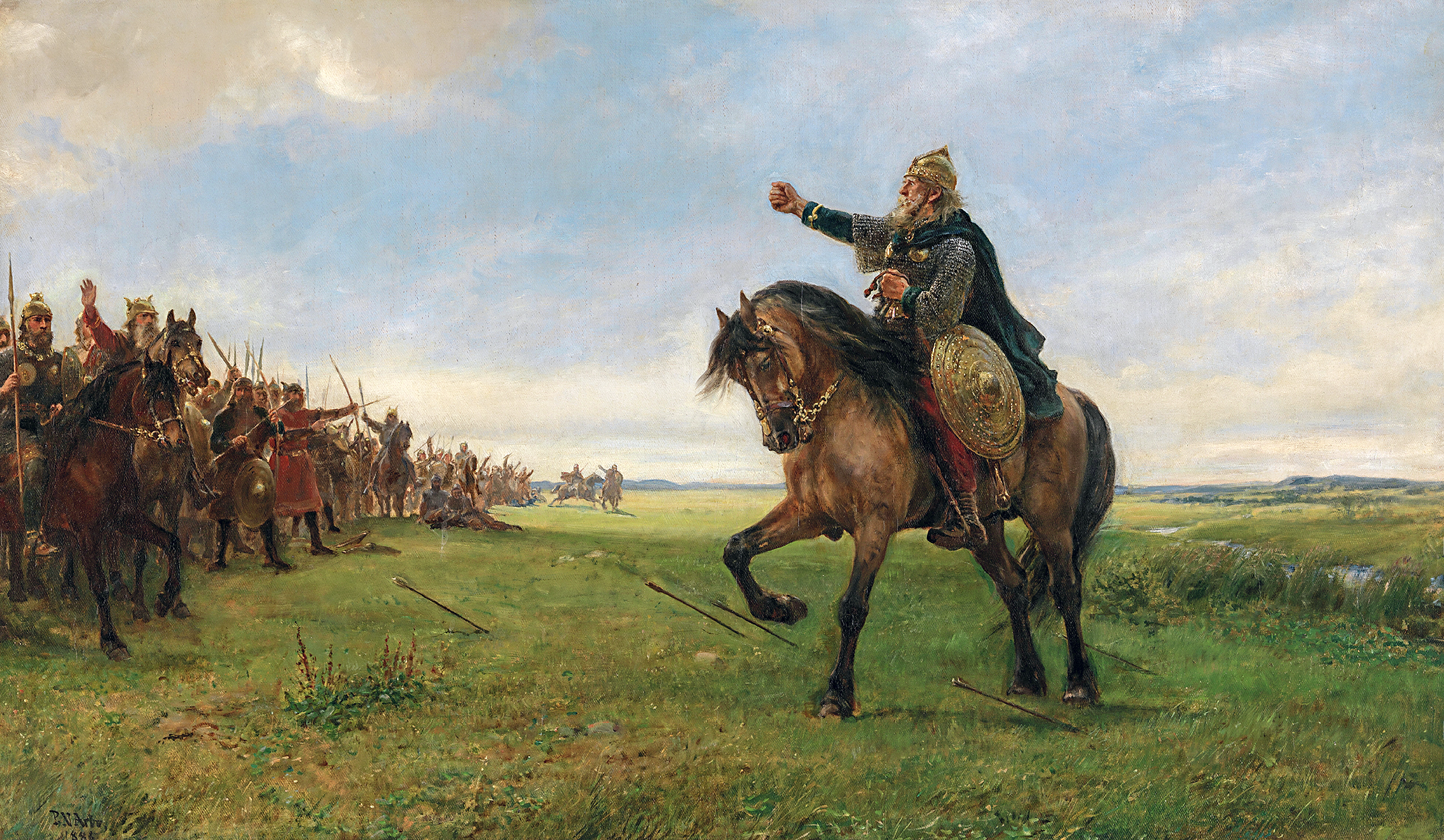 Gizur challenges the Huns, according to the Hlöðskviða