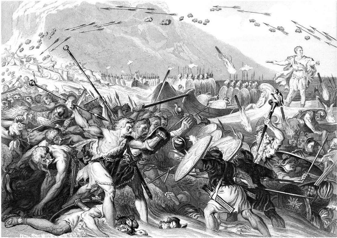 Caesar Using Ship Ballistae to fire Stones and Arrows