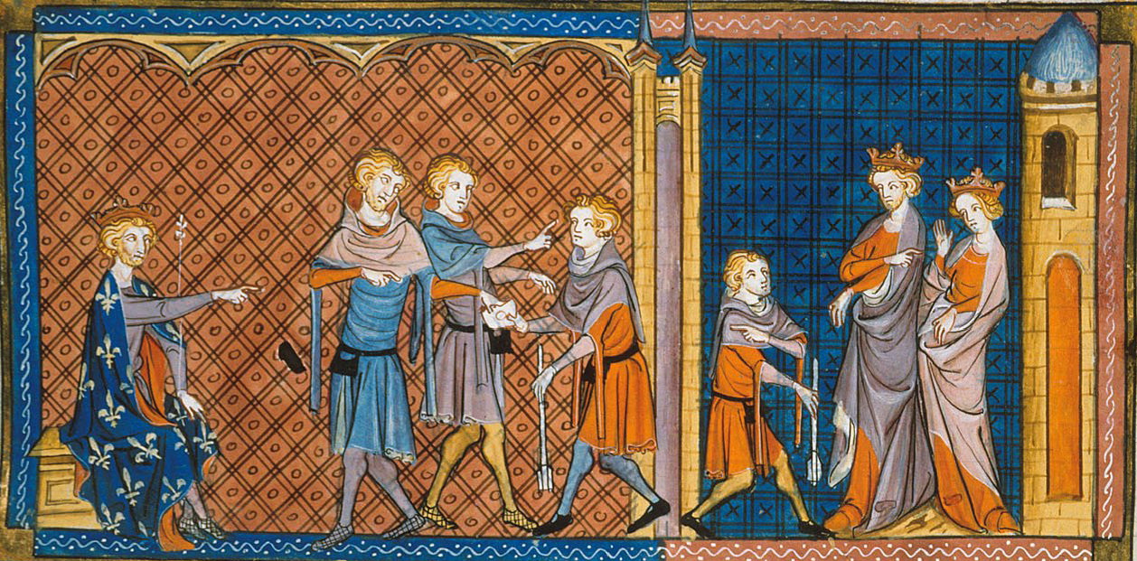 Philip II sending an envoy, received by Henry II of England and Queen Eleanor