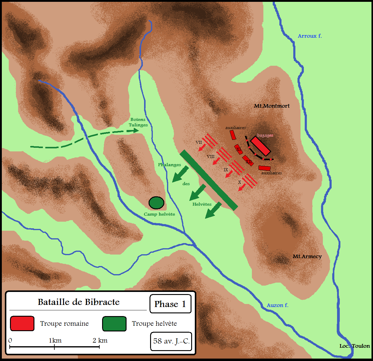 Battle of Bibracte between Caesar and the Helvetii