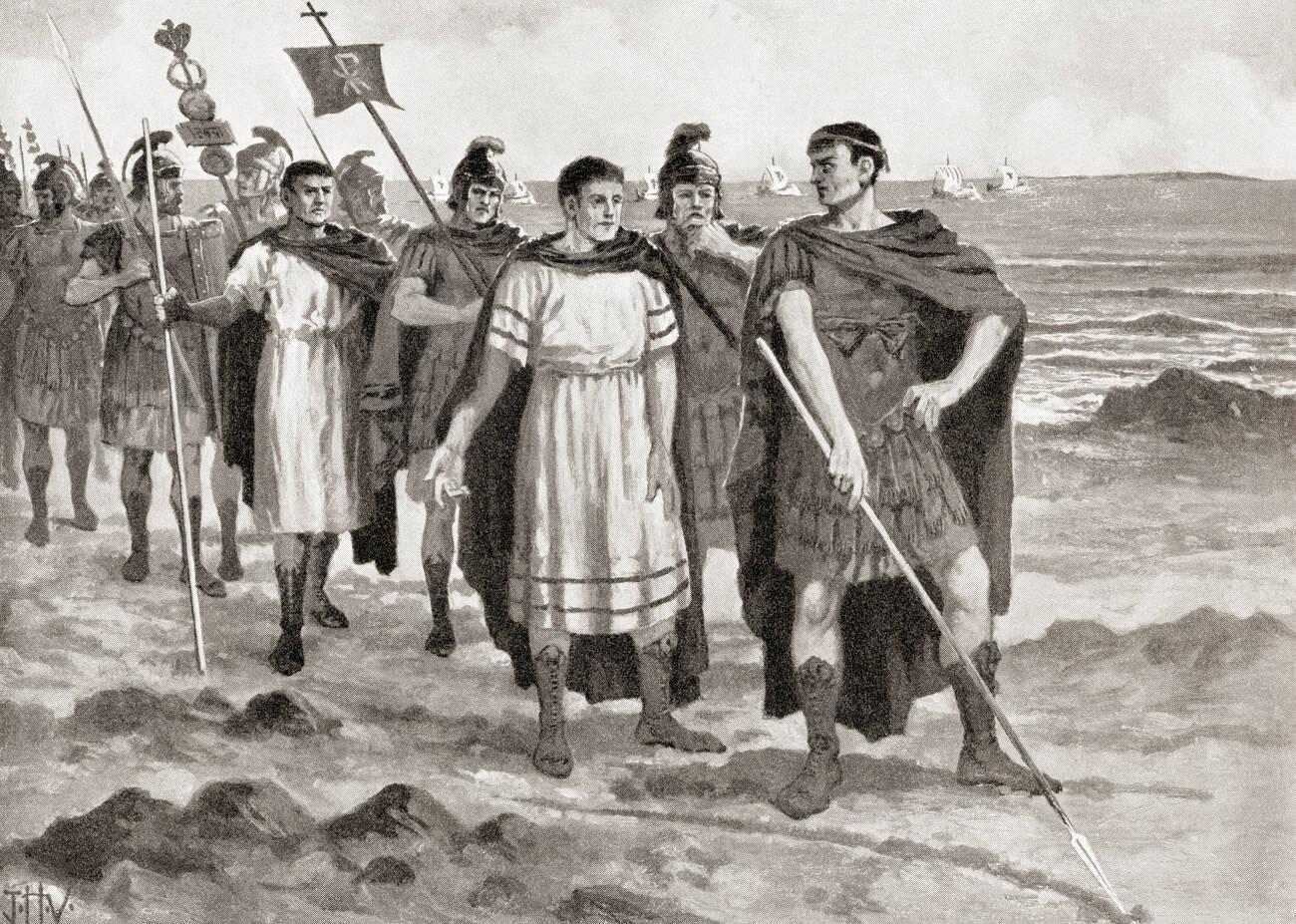 Constantine tracing the boundaries of the new capital Byzantium, later Constantinople