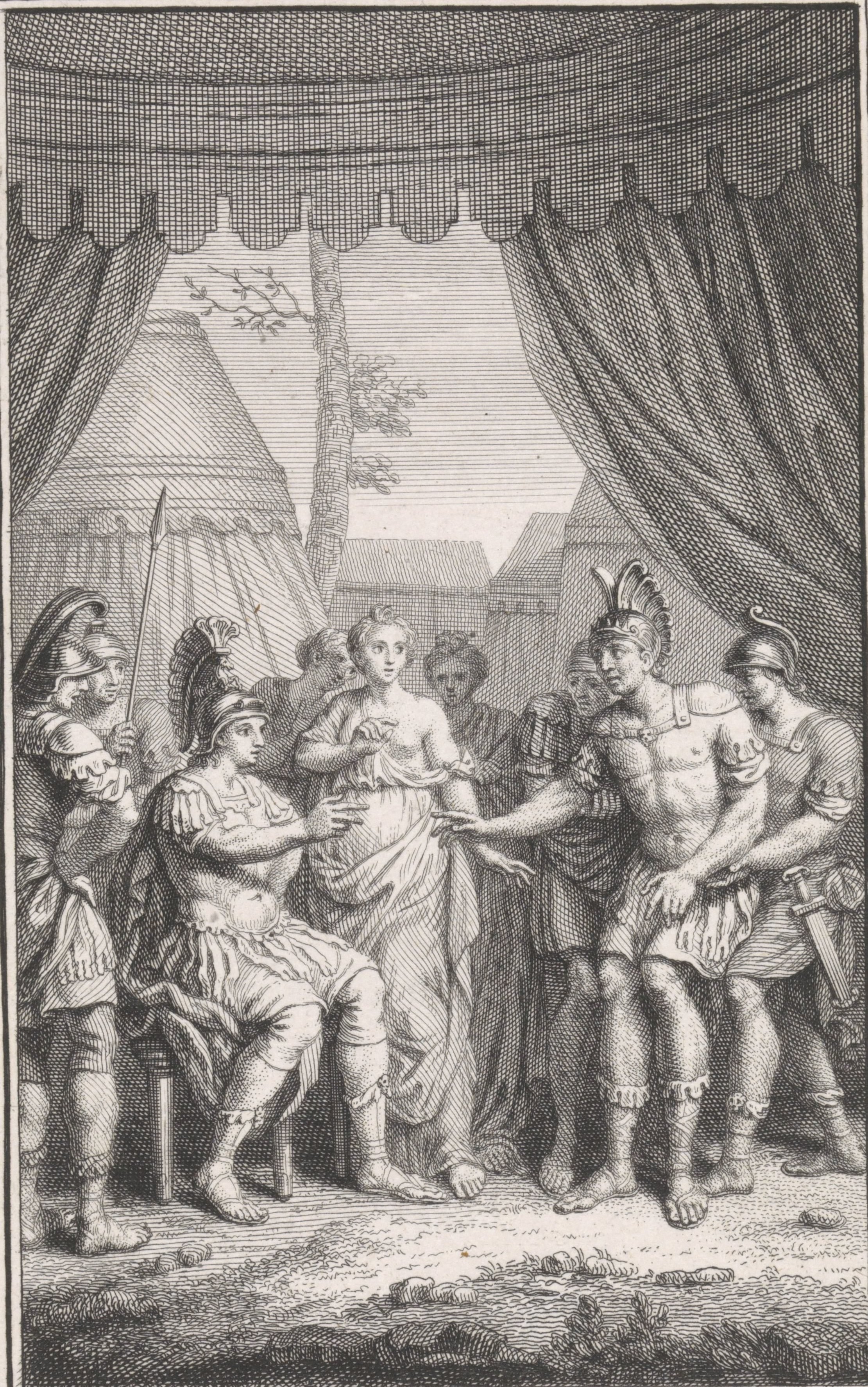Alexander the Great seated on a chair with Princess Cleofile at his side