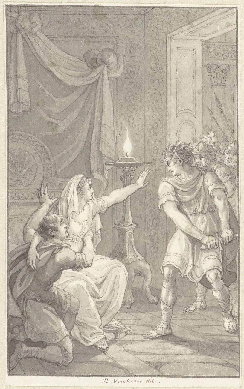 Caracalla kills his brother Geta in their mother's bedroom, Reinier Vinkeles (I)