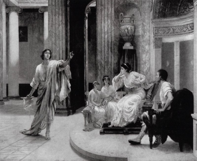 Roman poet Virgil declaiming to the Empress Octavia his elegy on the death of her son, Marcellus