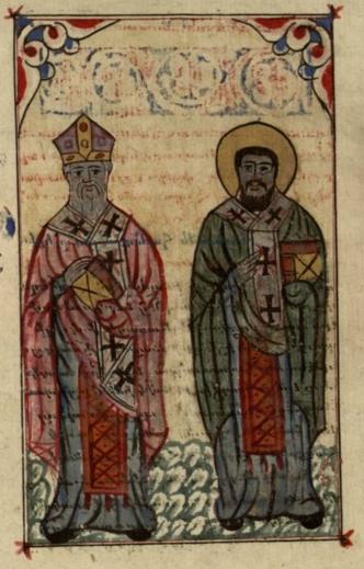 Saint Athanasius and Cyril of Jerusalem. Athanasius of Alexandria asks questions, Cyril of Jerusalem reponds