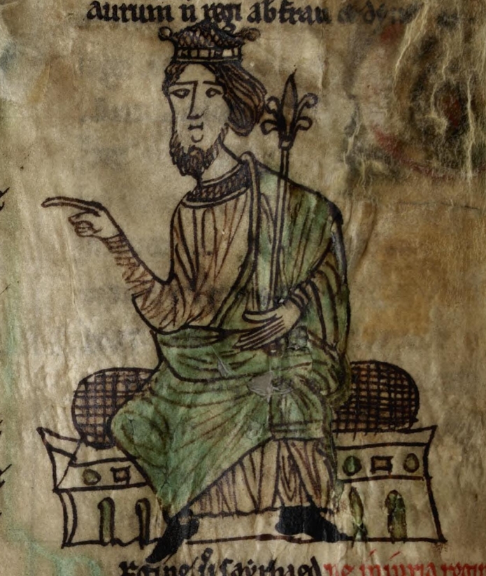 Hywel the Good holding a Fleur De Lis scepter