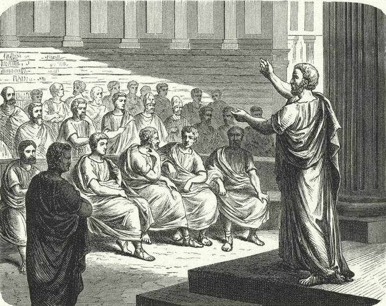 Demosthenes speaking against Philip II of Macedon