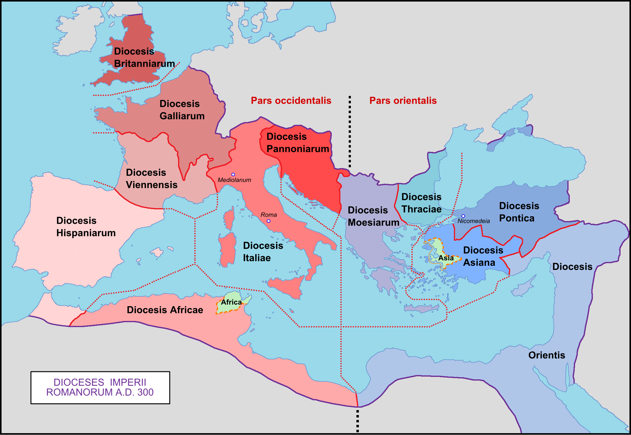 division into Praetorian prefectures and dioceses after the first reorg under the Tetrarchy