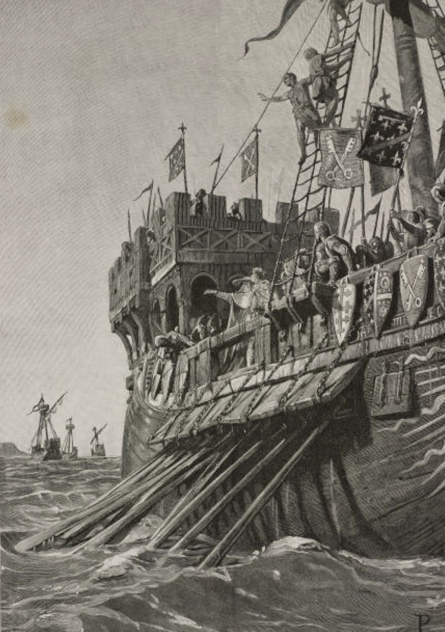 Charles of Anjou, at the head of the fleet, in front of Messina