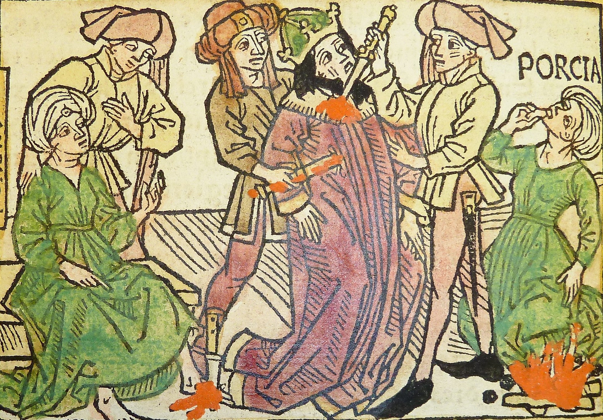 Porcia counselings Brutus, Caesar's death by Brutus & Longinus,Porcias suicide