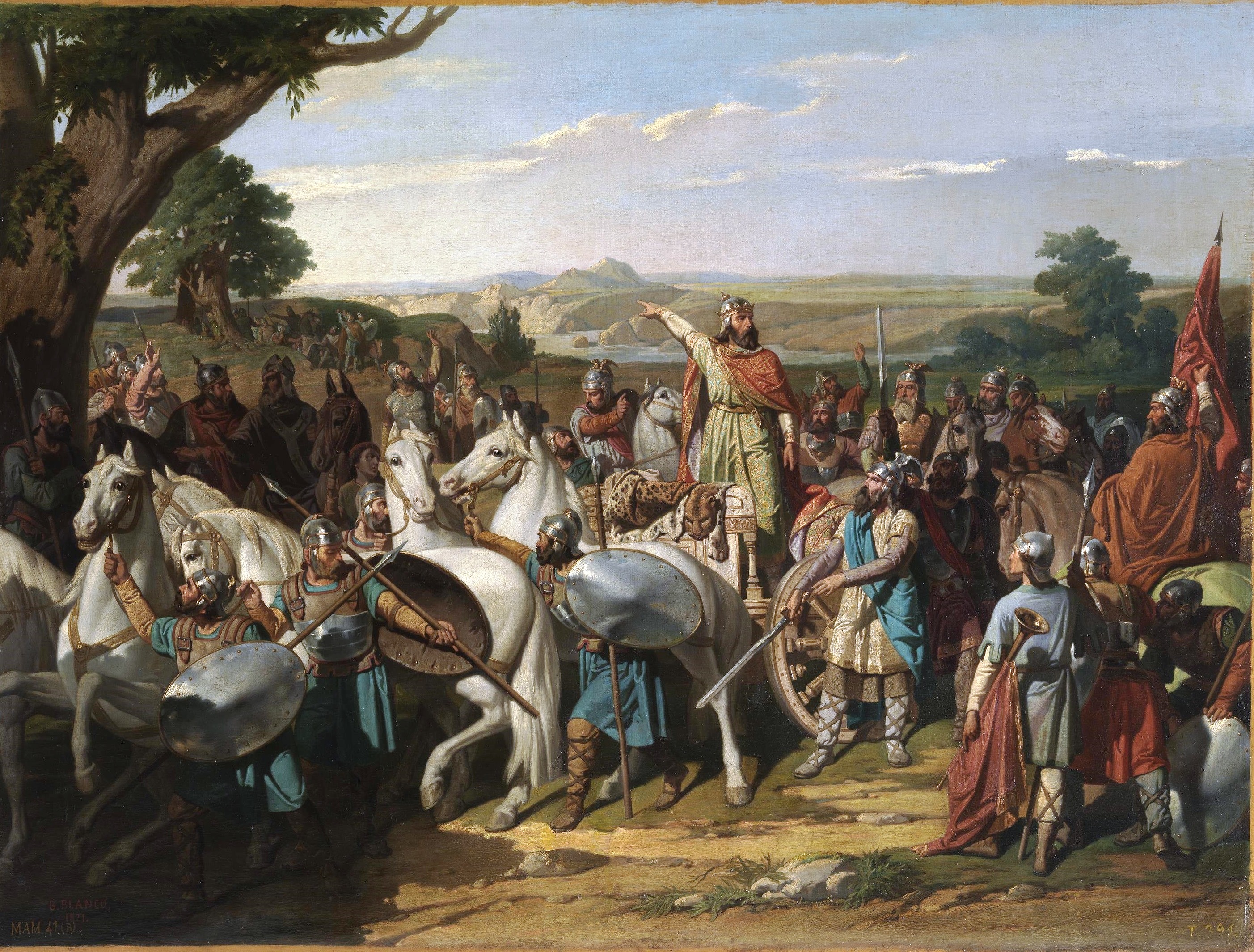 King Don Rodrigo haranguing his troops at the Battle of Guadalete