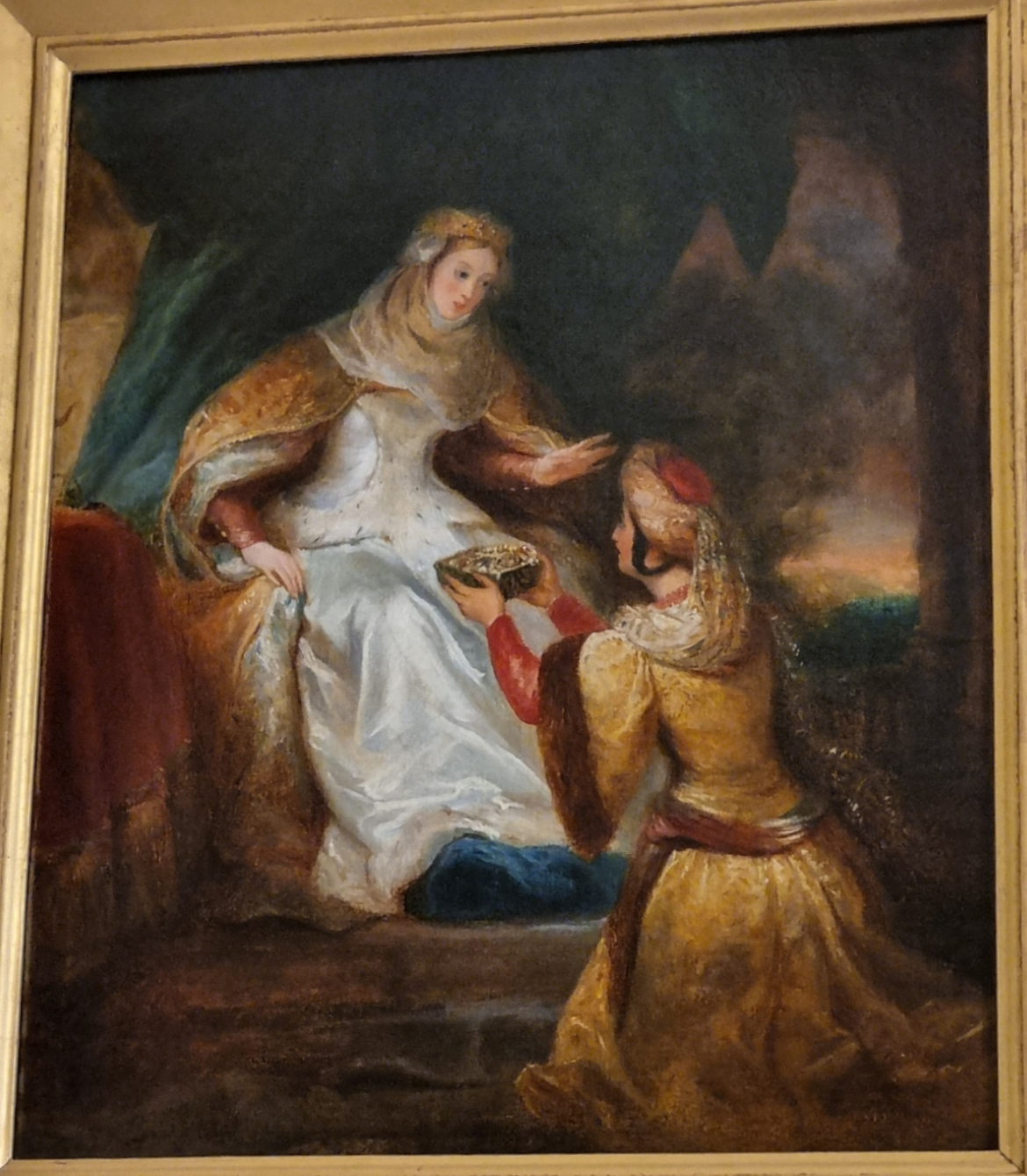 Lady Rowena receiving Rebecca's casket, painted by Eugène Devéria