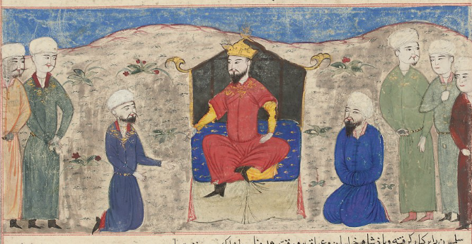 Alp Arslan on throne