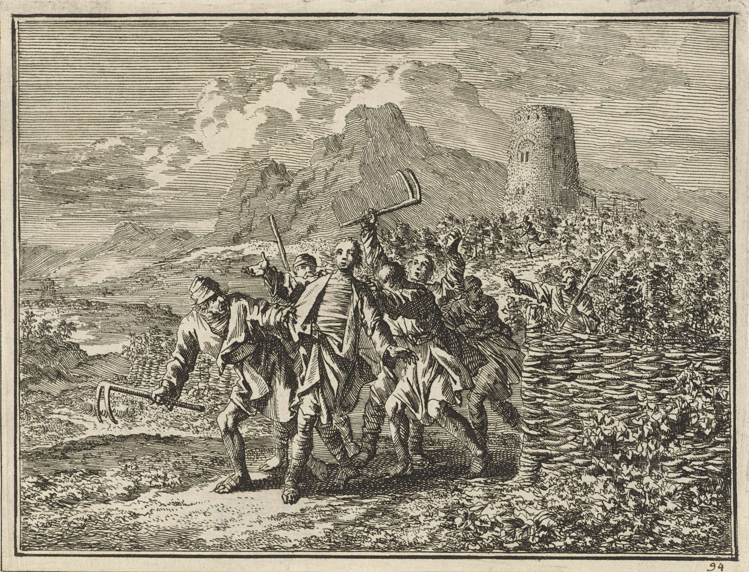 Parable of the wicked husbandmen casting the owner's son out of the vineyard