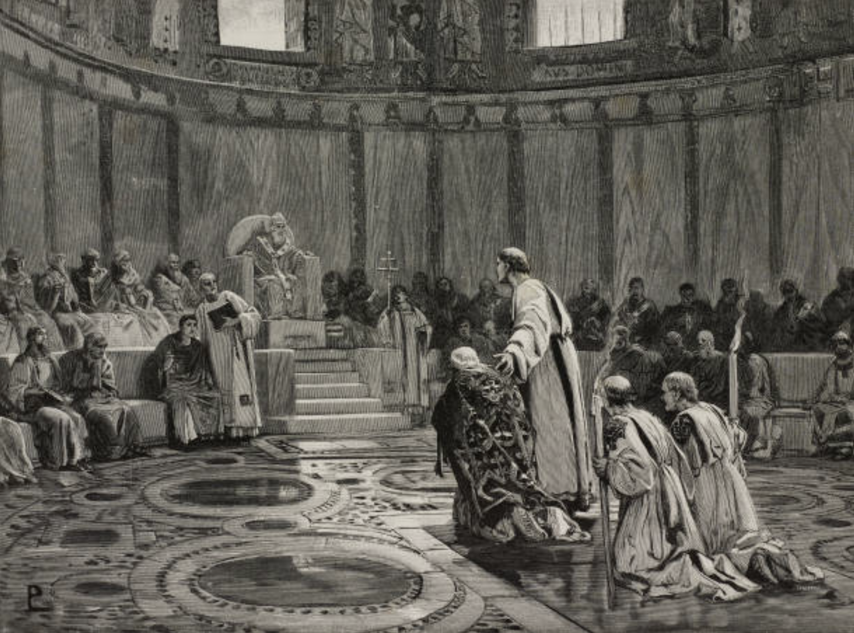 The archbishop of Ravenna Teodoro submitting to Pope Agathon