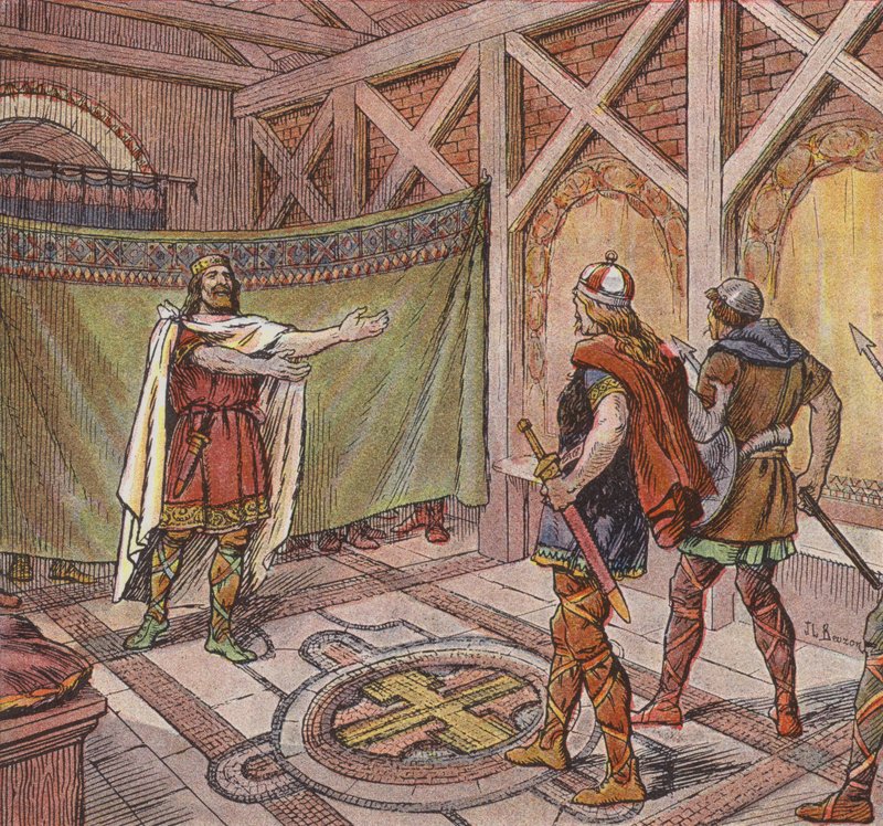 Chlothar I sees the feet of the assasins ordered to kill him by his brother Theuderic I