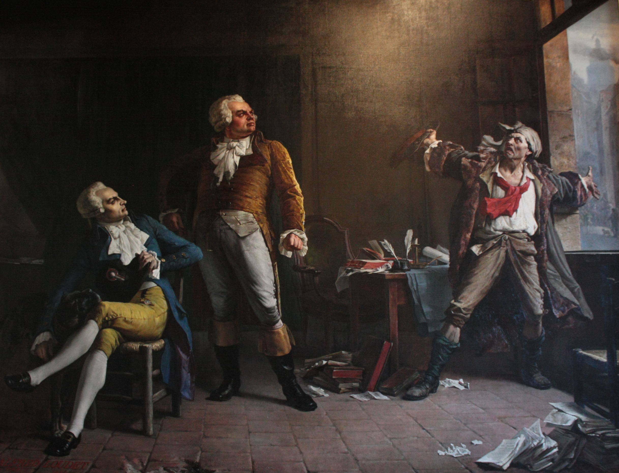 Marat having a lively conversation with Danton (standing) and Robespierre (seated) by Alfred Loudet