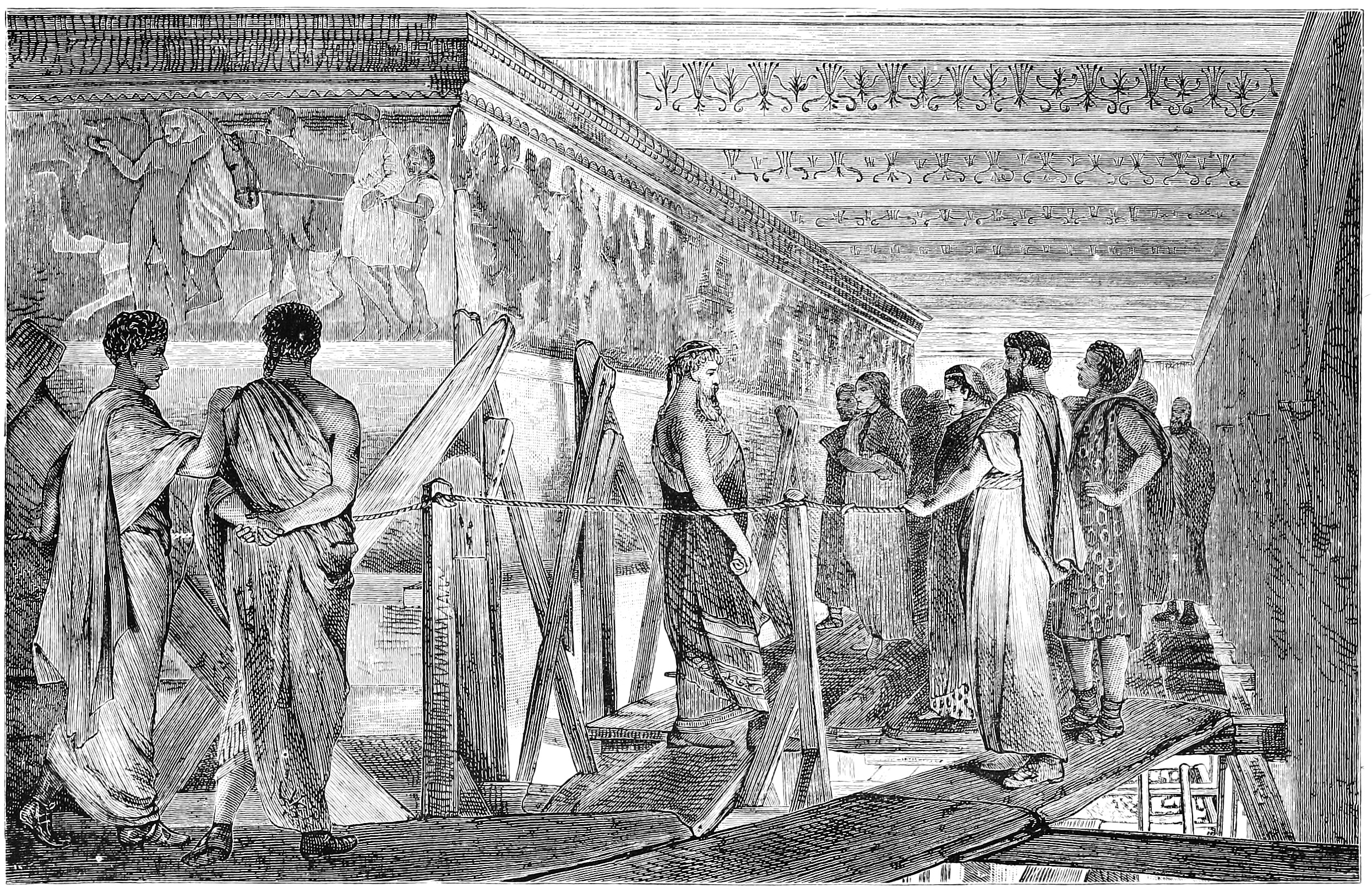 Phidias at Work on the Parthenon, by L. Alma-Tadema, engraved by J. D. Cooper