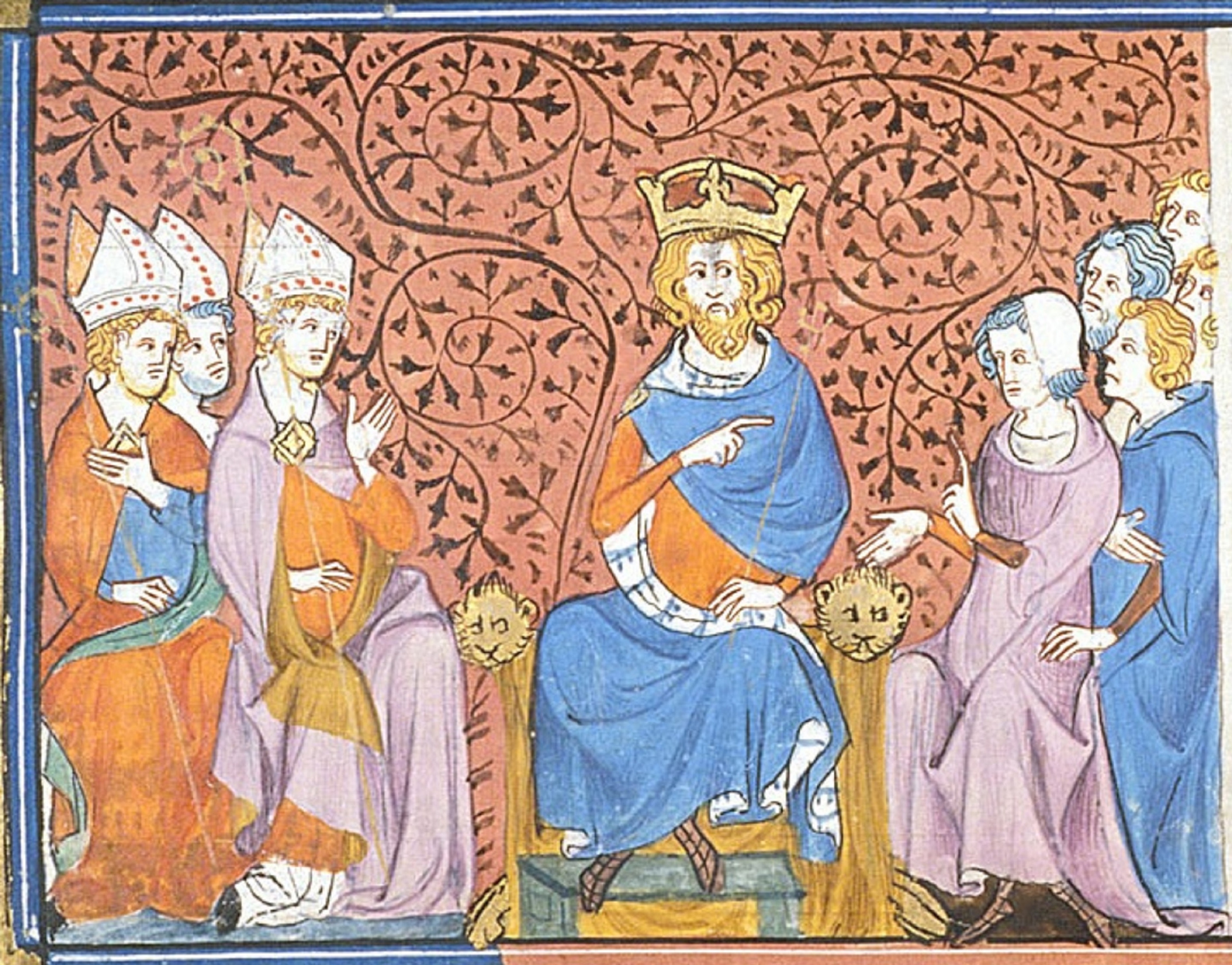 Charlemagne in council, from Chroniques de France ou de St Denis, 14th century