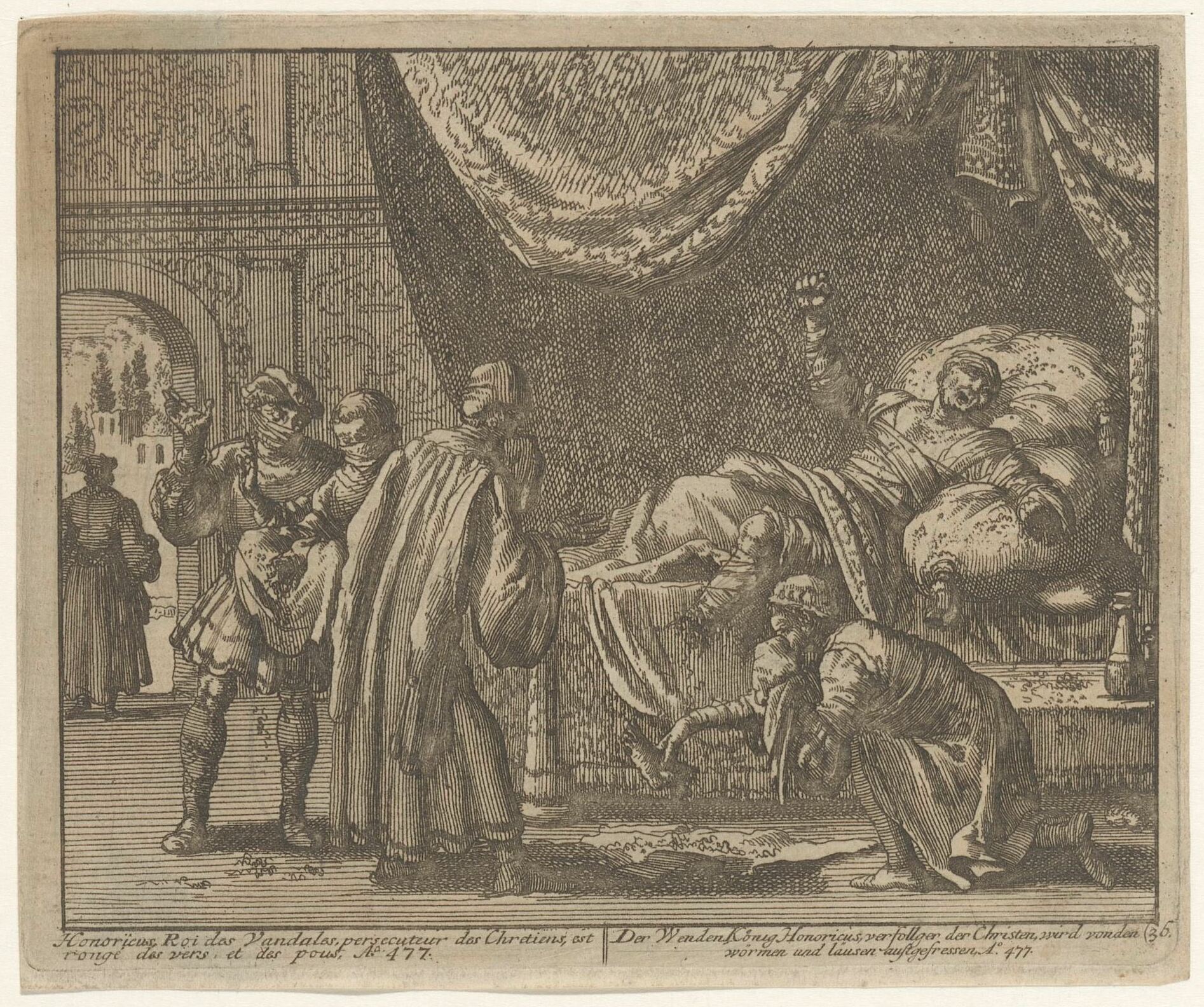Honoricus, king of the Vandals, dies, eaten by worms