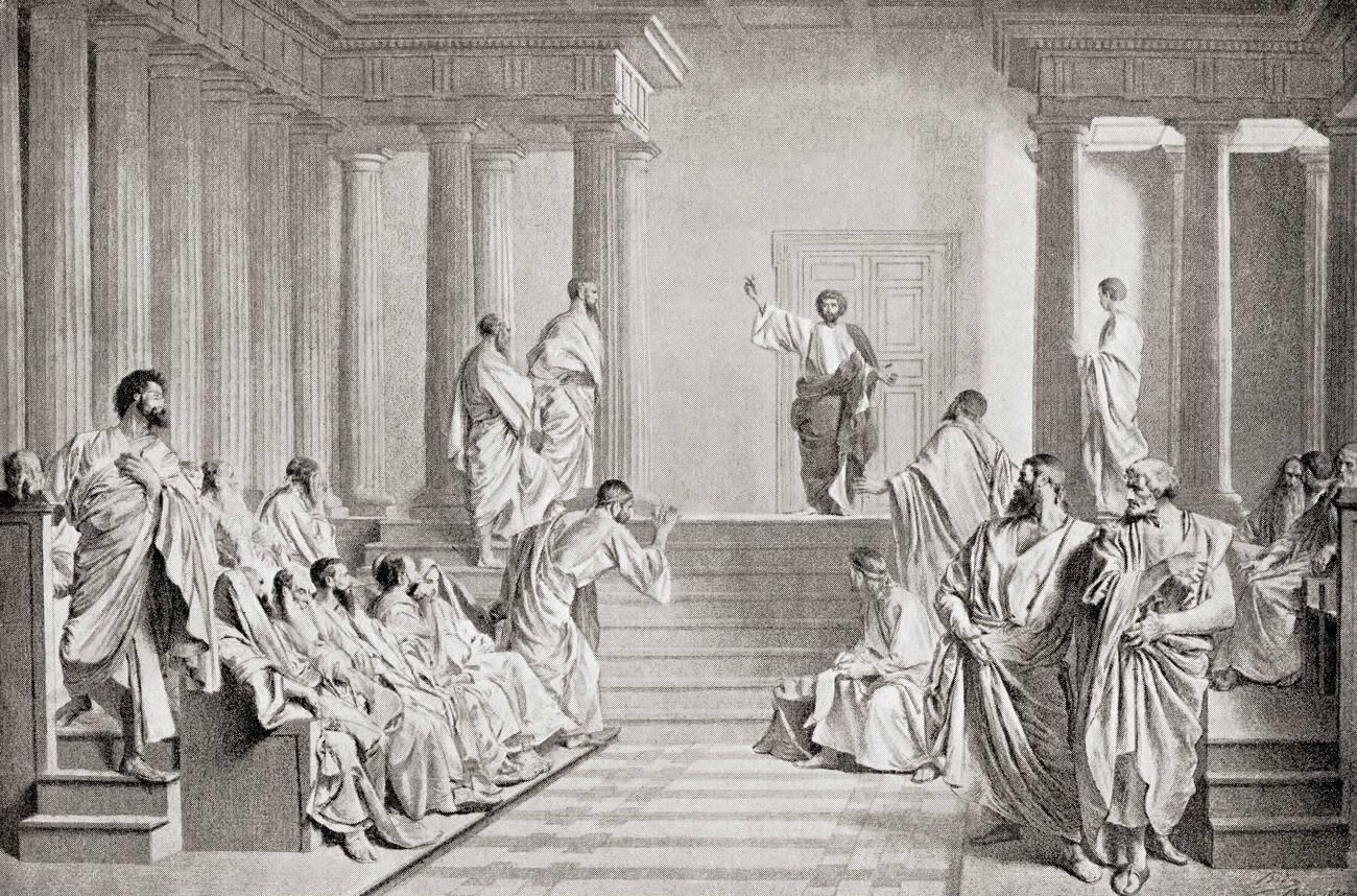 Saint Paul delivering the Areopagus sermon in Athens, Greece