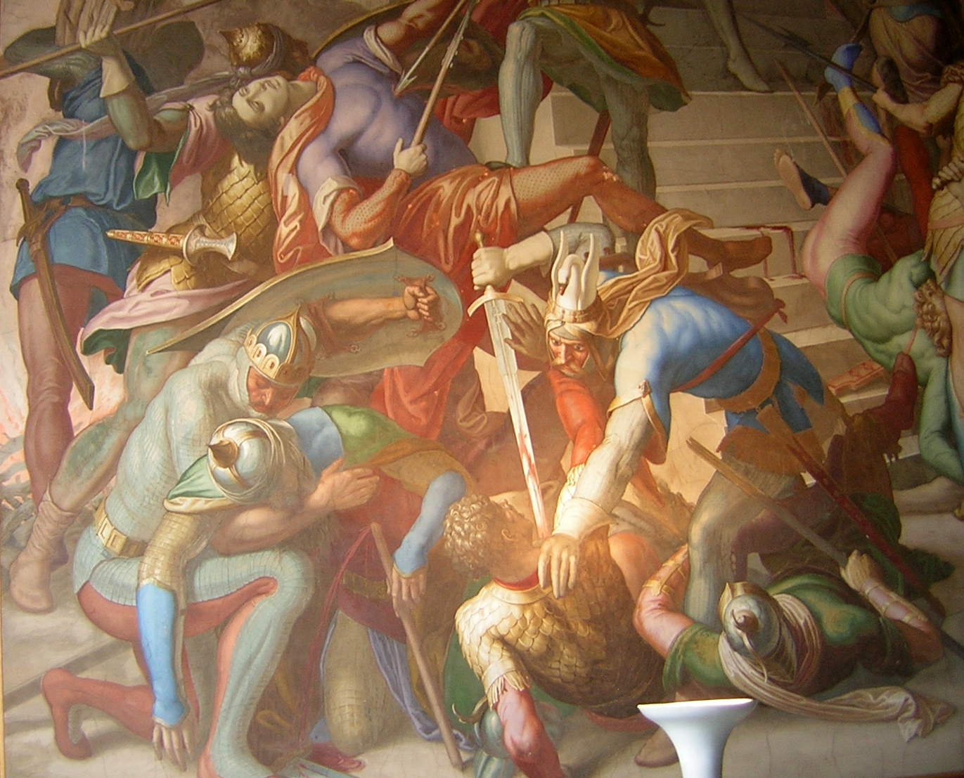 Battle between Nibelungs and Huns, Detail of a frescoe in the Nibelung Halls in Munich, Germany