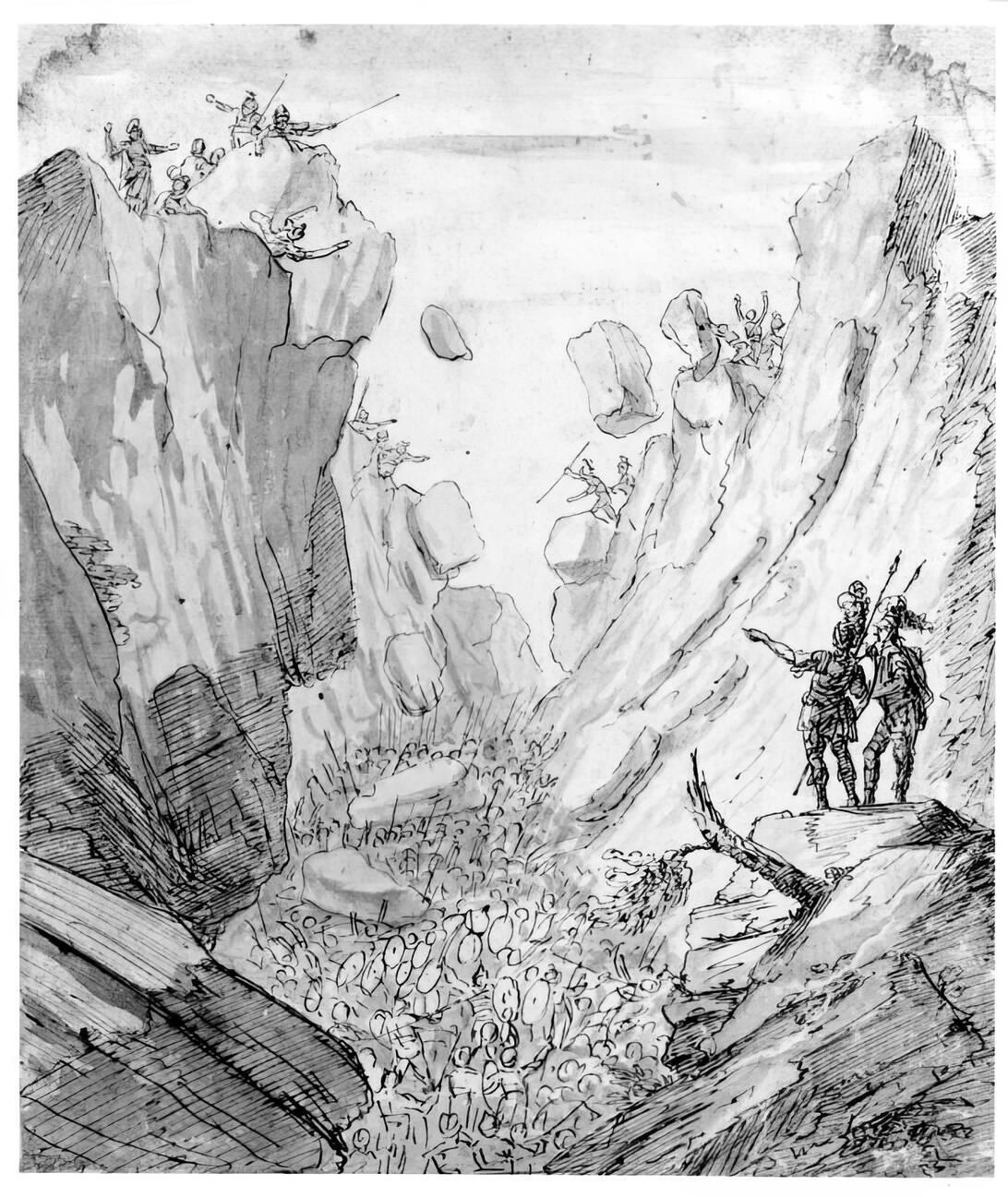 army of Brutus caught in the pass at the battle of Philippi
