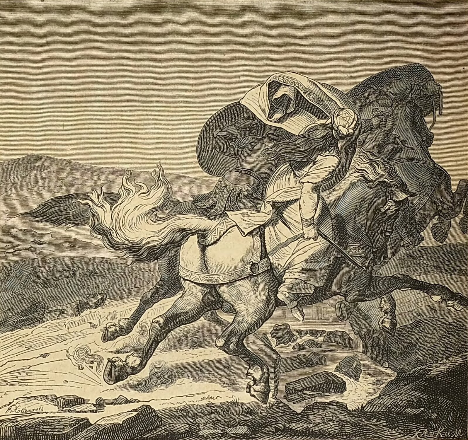 Teutberga fleeing from the monastery