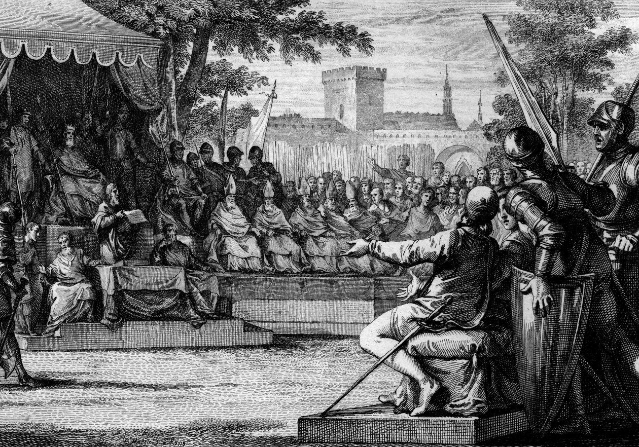 Legislation under Charlemagne, reading a new law aloud to the representatives of the people