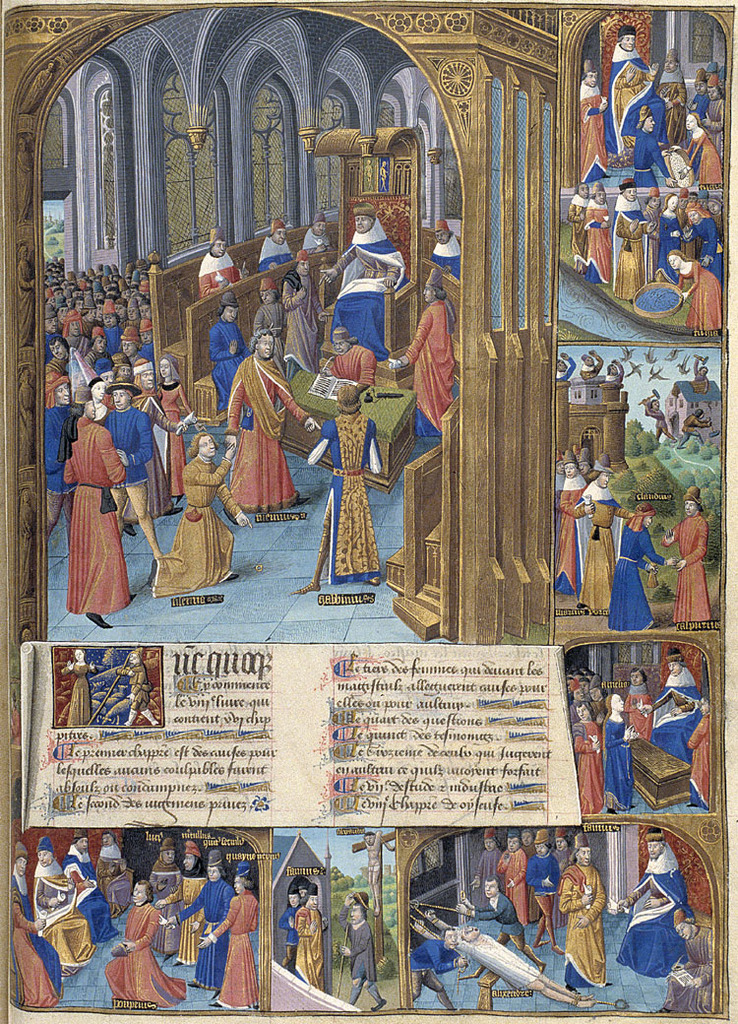 Q. Pompeius before judges accused of extortion by Cn. and Q. Servilius Caepio, and L. and Q. Metellus.