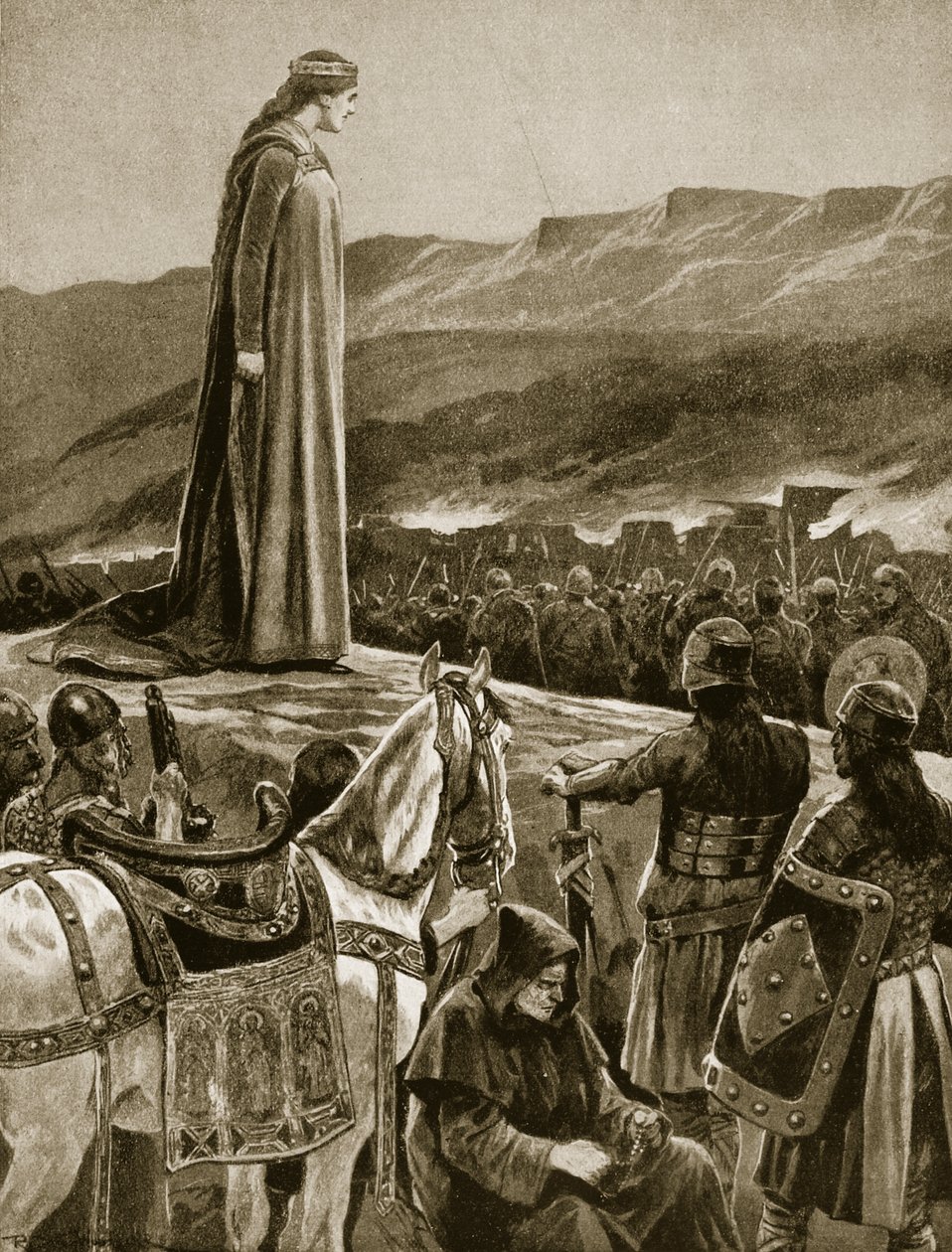 Queen Ethelfled watching the storming of Brecon