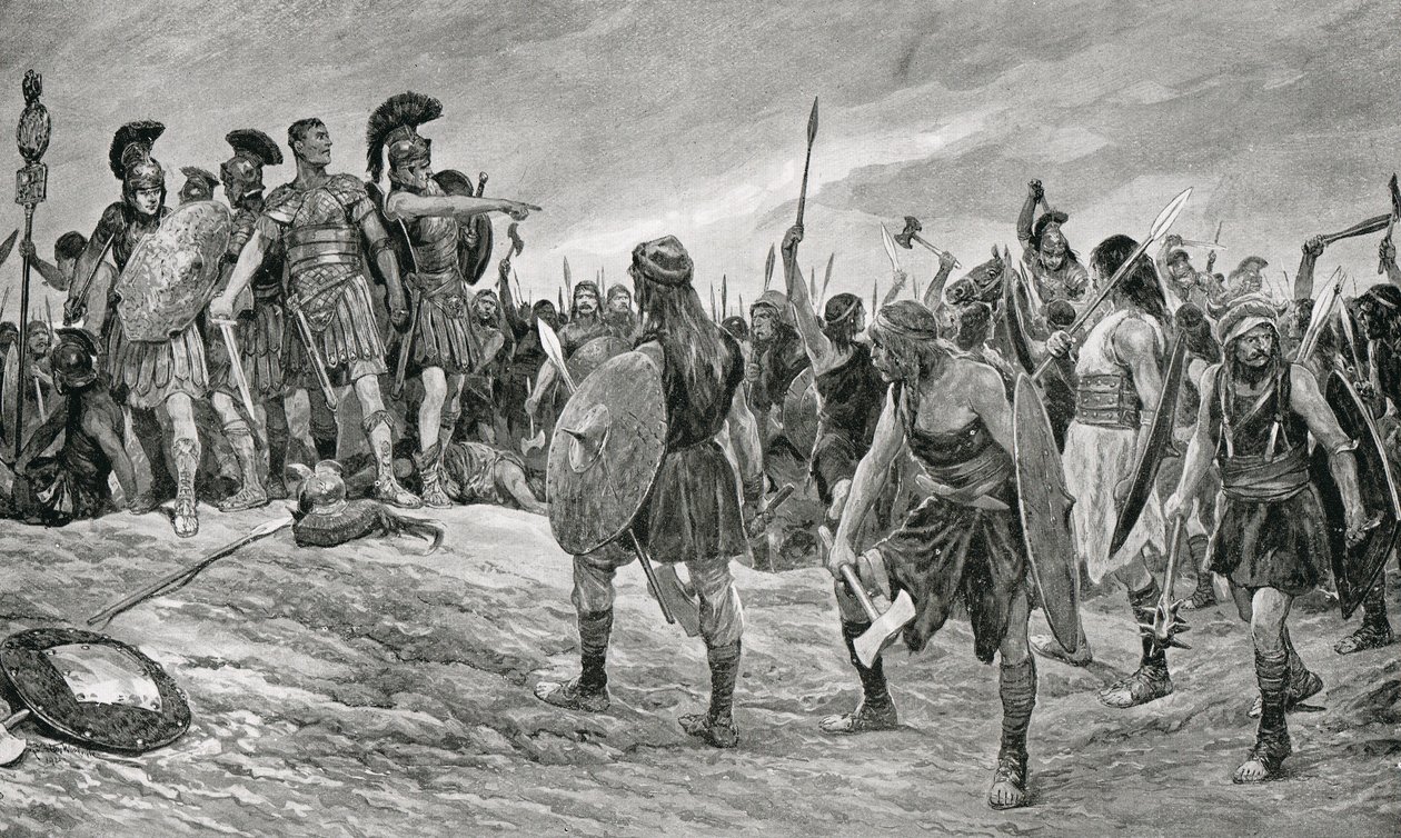 Vespasian rescued by his son Titus in Britain